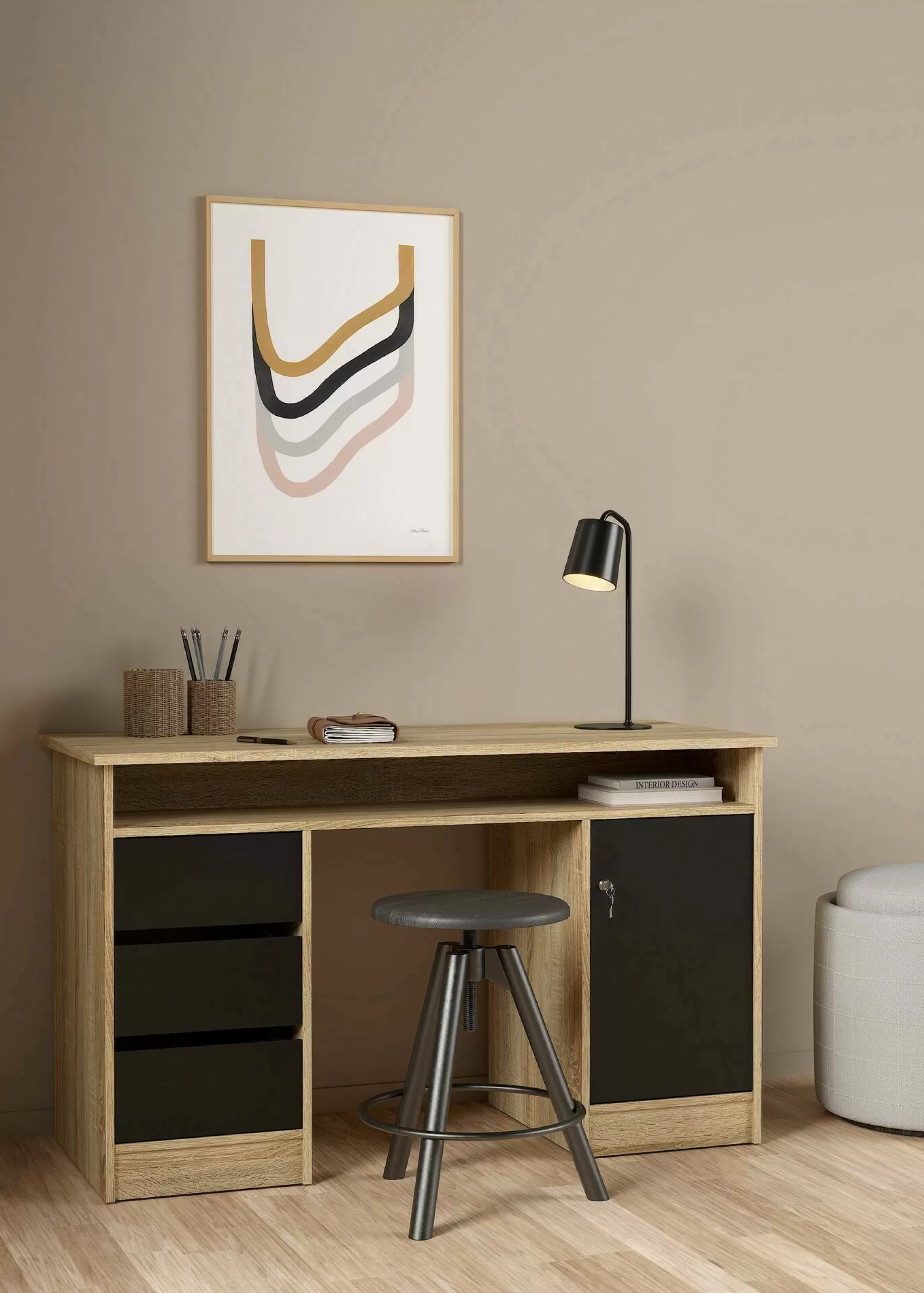 Dmora Scrivanie<Scrivania Shanshan, 55x126 h76 cm, Quercia e Nero