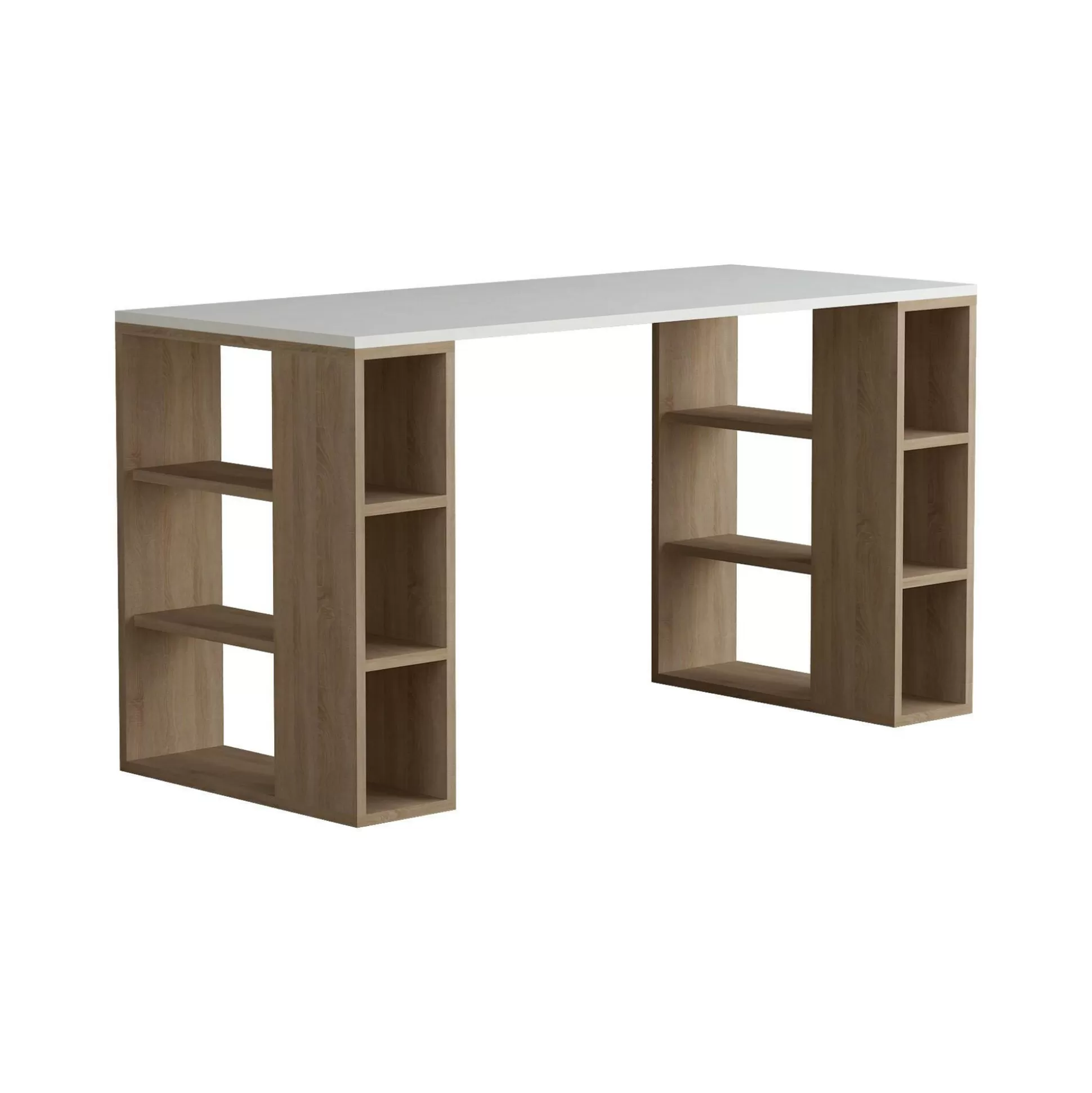 Dmora Scrivanie<Scrivania Sulpice, 140x60 h75 cm, Bianco e Quercia