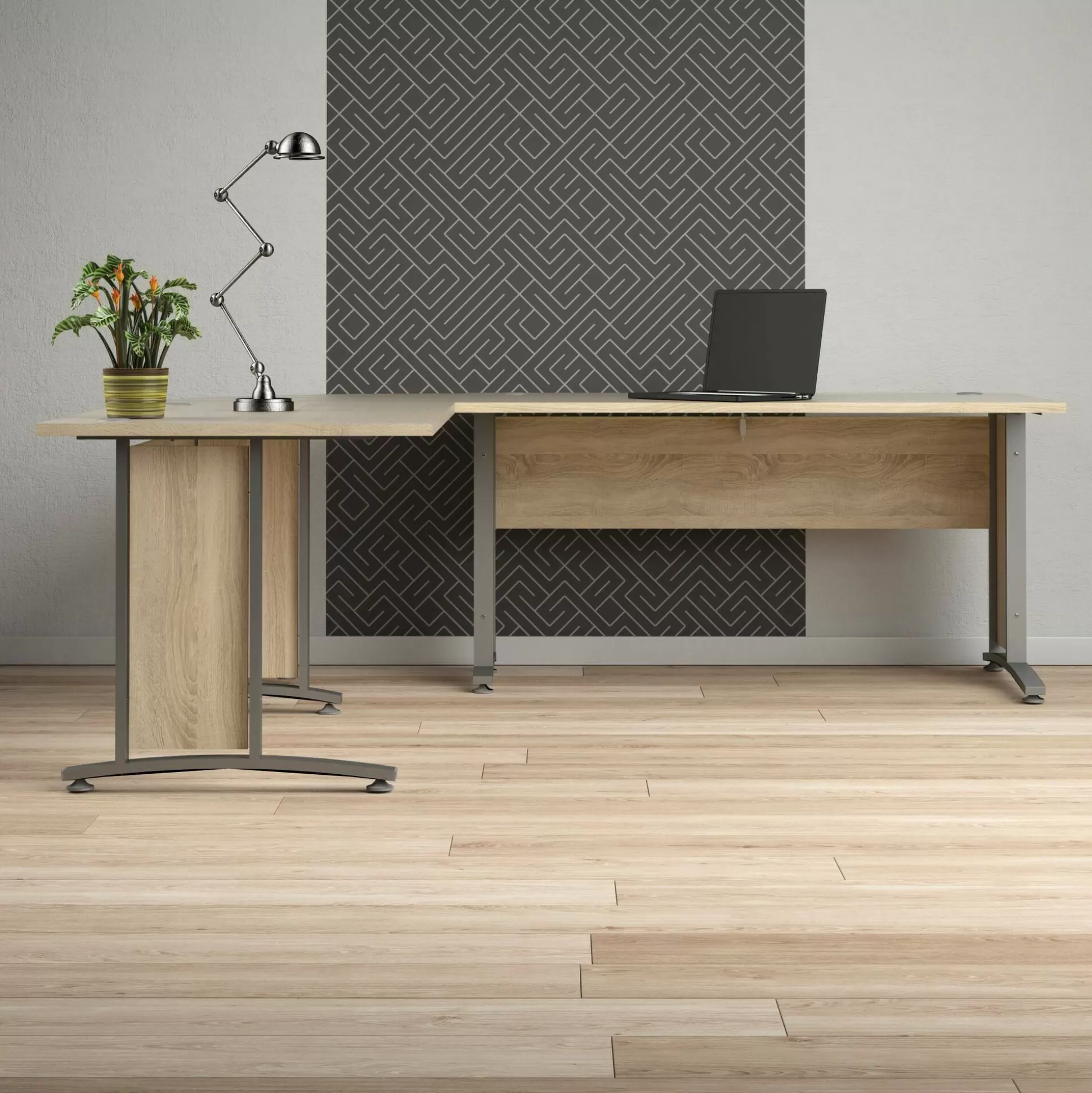 Dmora Scrivanie<Scrivania Tanya, 200x230 h75 cm, Grigio e Quercia