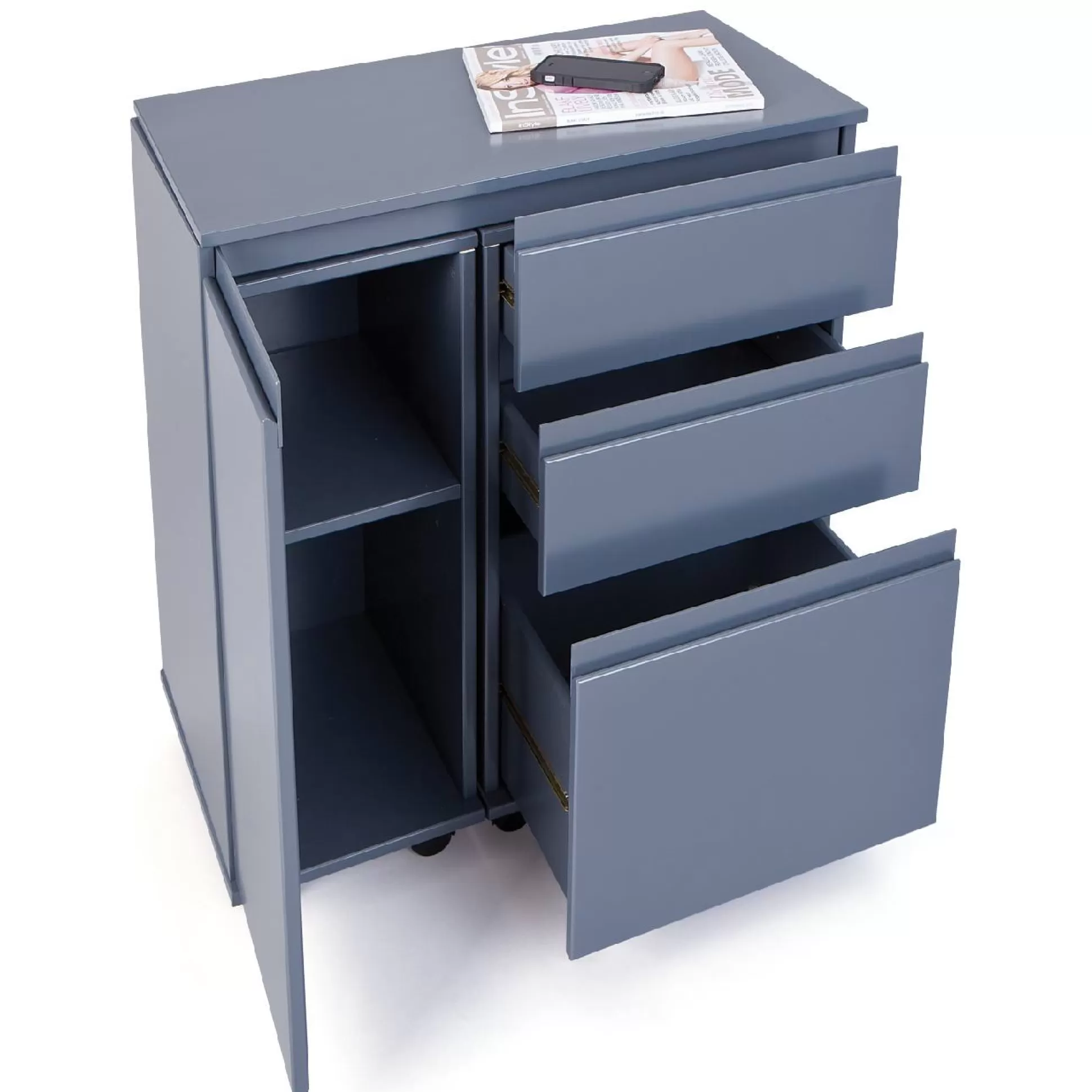 Dmora Scrivanie<Scrivania/mobile allungabile con cassetti e contenitore in MDF laccato