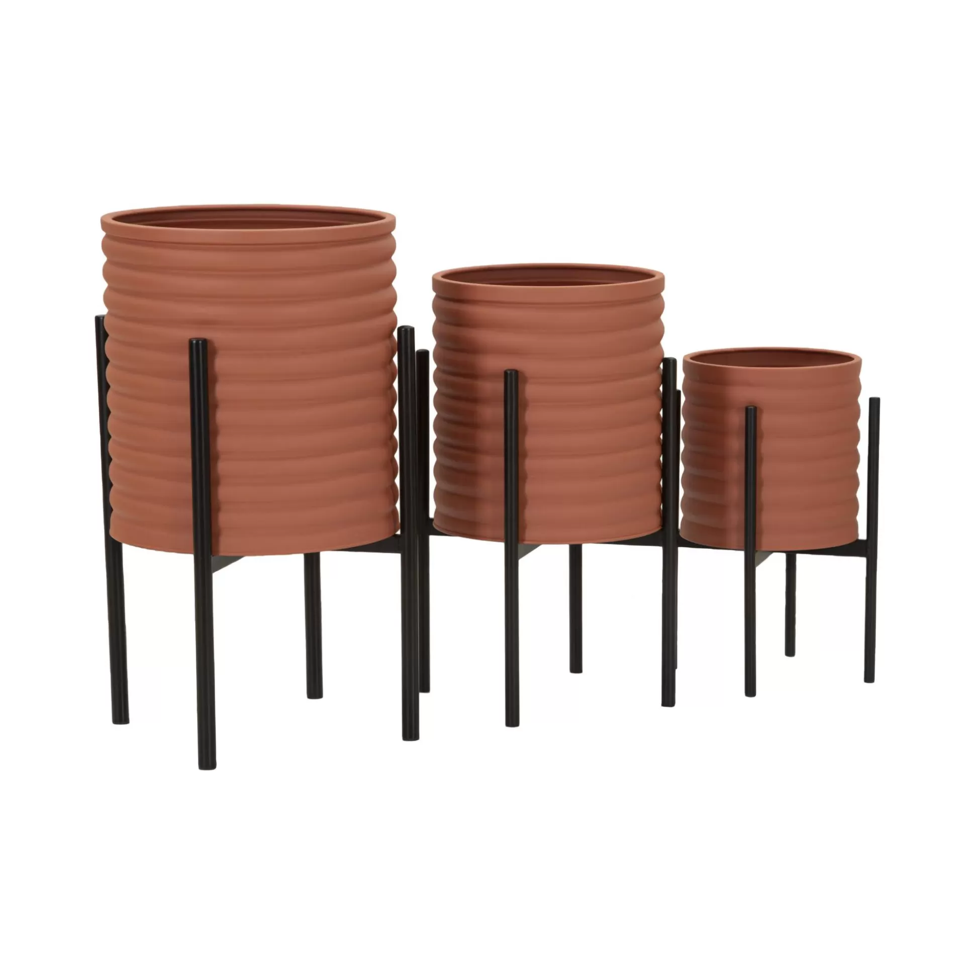 Dmora Oggettistica<Set di 3 portavasi Cisterna, 36x36 h57 cm, Terracotta e Nero