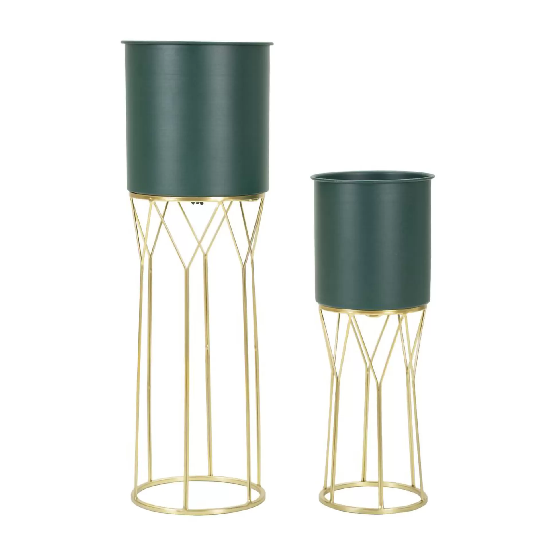 Dmora Oggettistica<Set di 2 portavasi Parano, 23x23 h70 cm, Verde e Oro