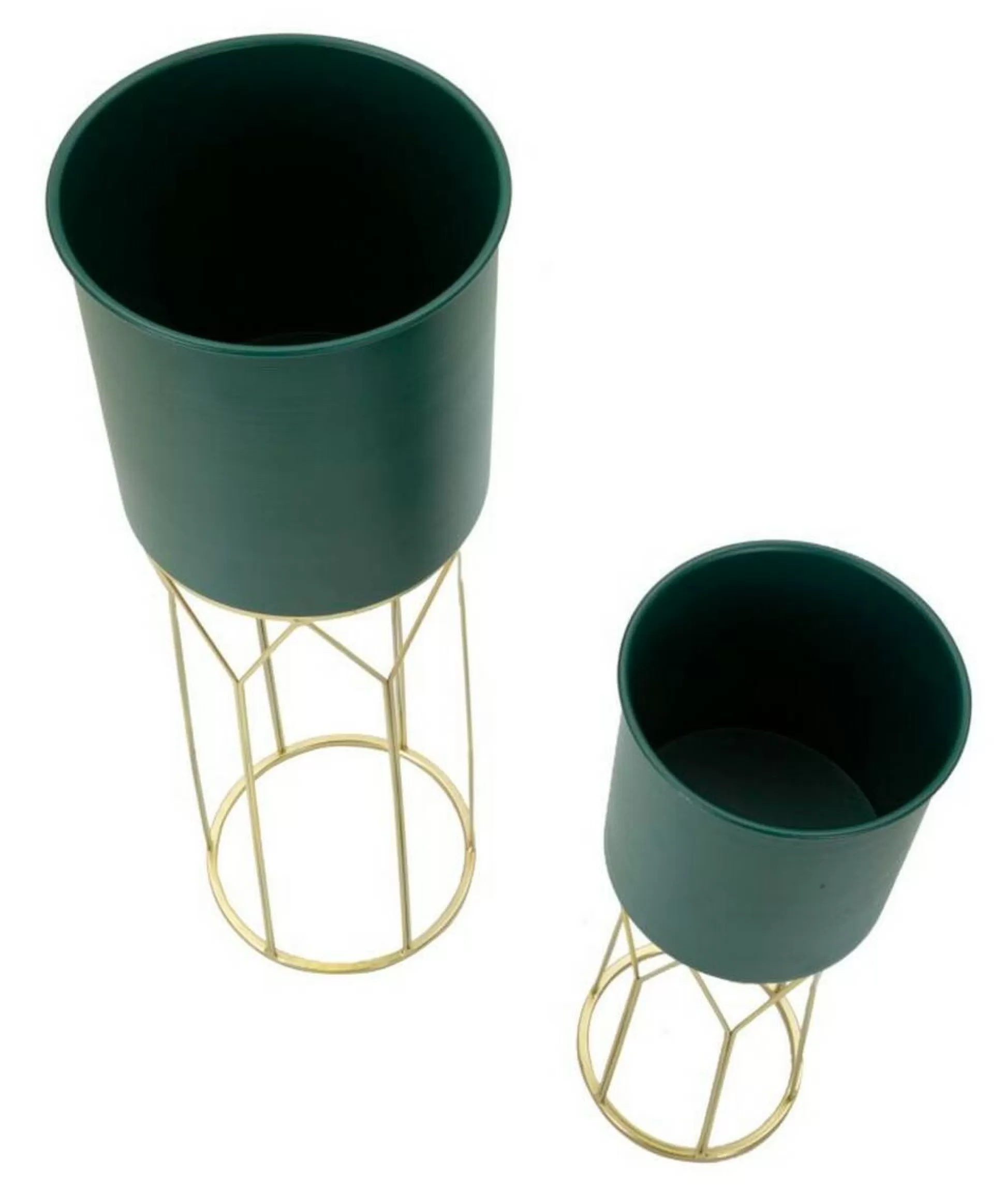 Dmora Oggettistica<Set di 2 portavasi Parano, 23x23 h70 cm, Verde e Oro