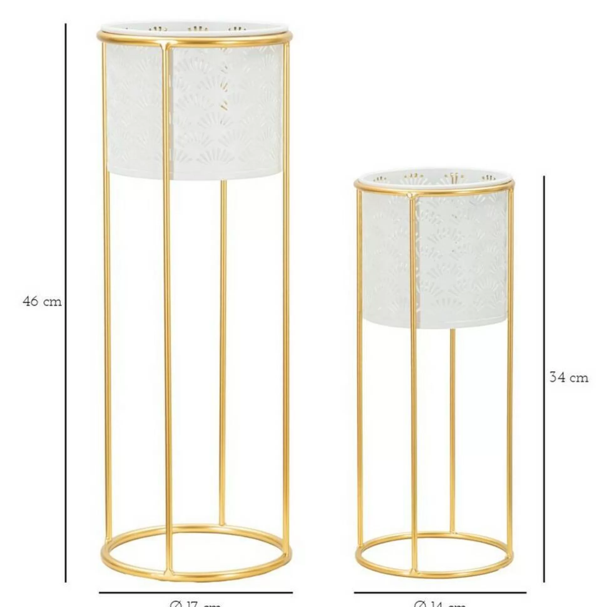 Dmora Oggettistica<Set di 2 vasi Dore, 17x17 h46 cm, Bianco e Oro