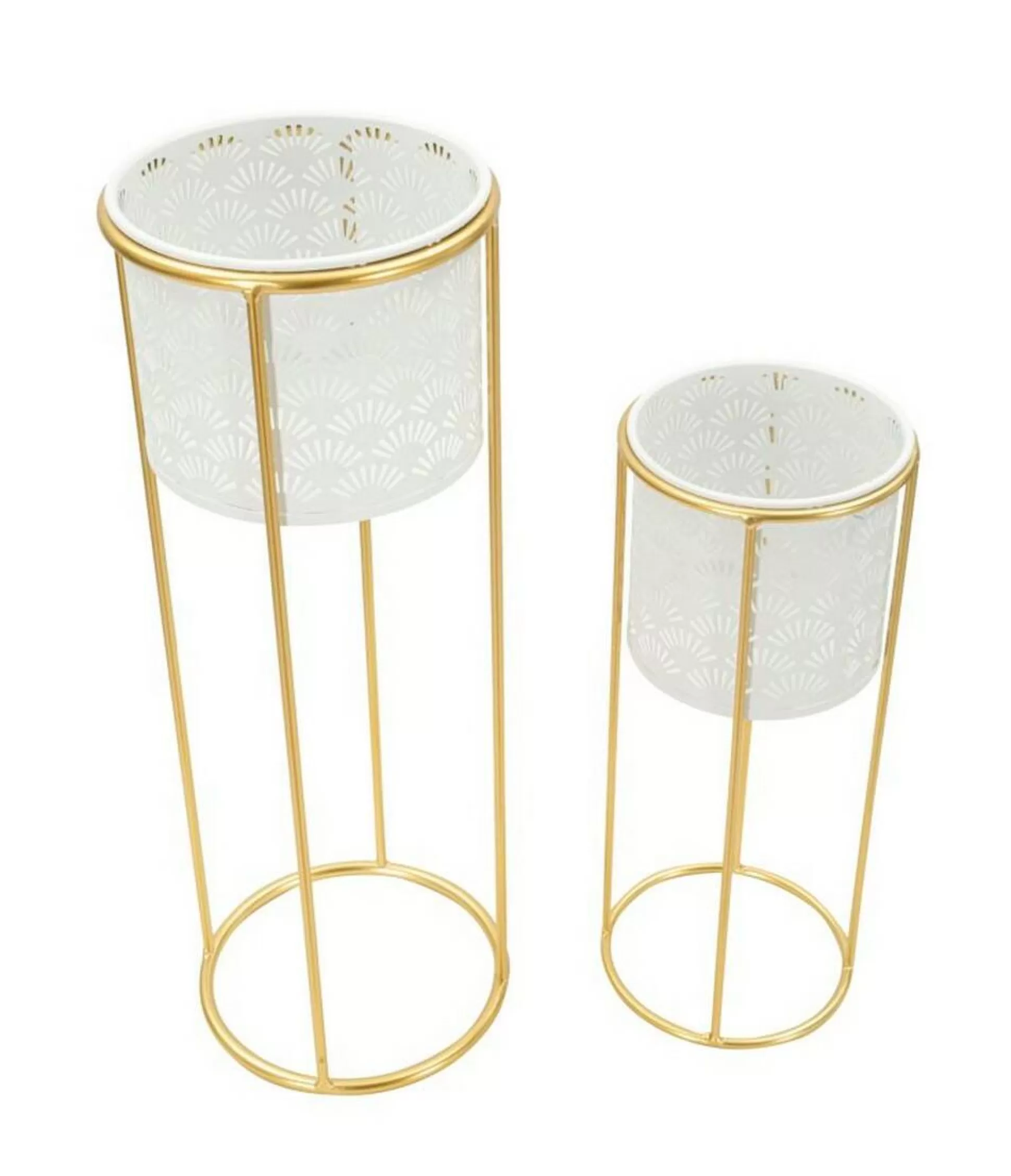 Dmora Oggettistica<Set di 2 vasi Dore, 17x17 h46 cm, Bianco e Oro