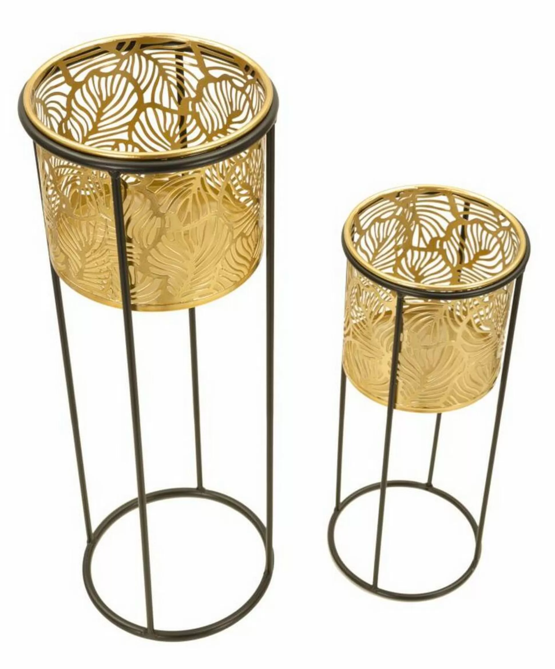 Dmora Oggettistica<Set di 2 vasi Dore, 17x17 h45 cm, Nero e Oro