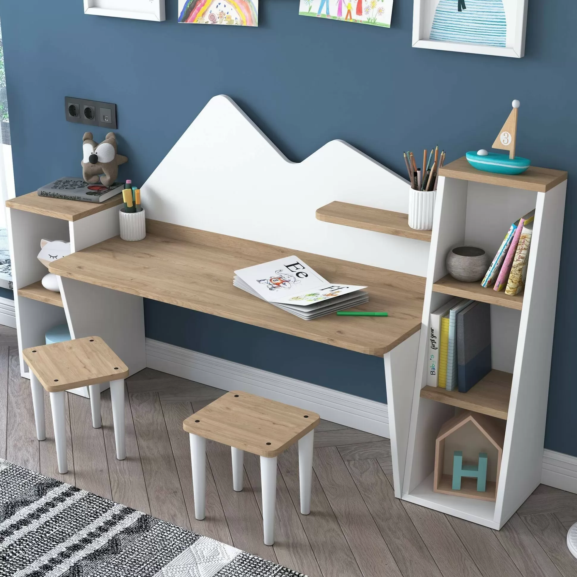 Dmora Set Tavolo E Sedie<Set tavolo e sedie Dionisia, 180x45h94 cm, Bianco e Noce