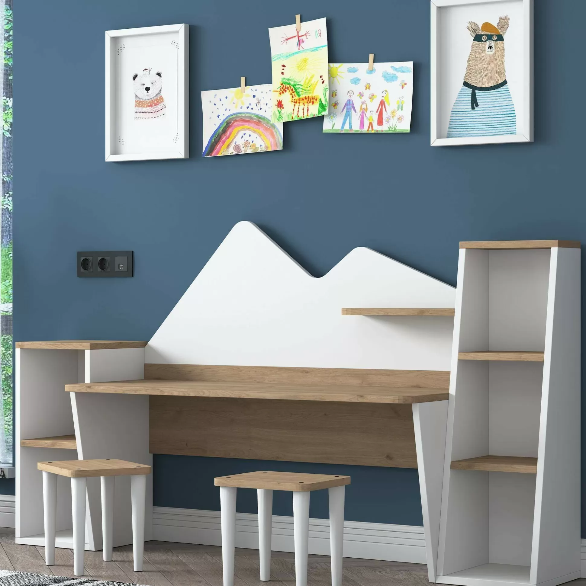Dmora Set Tavolo E Sedie<Set tavolo e sedie Dionisia, 180x45h94 cm, Bianco e Noce