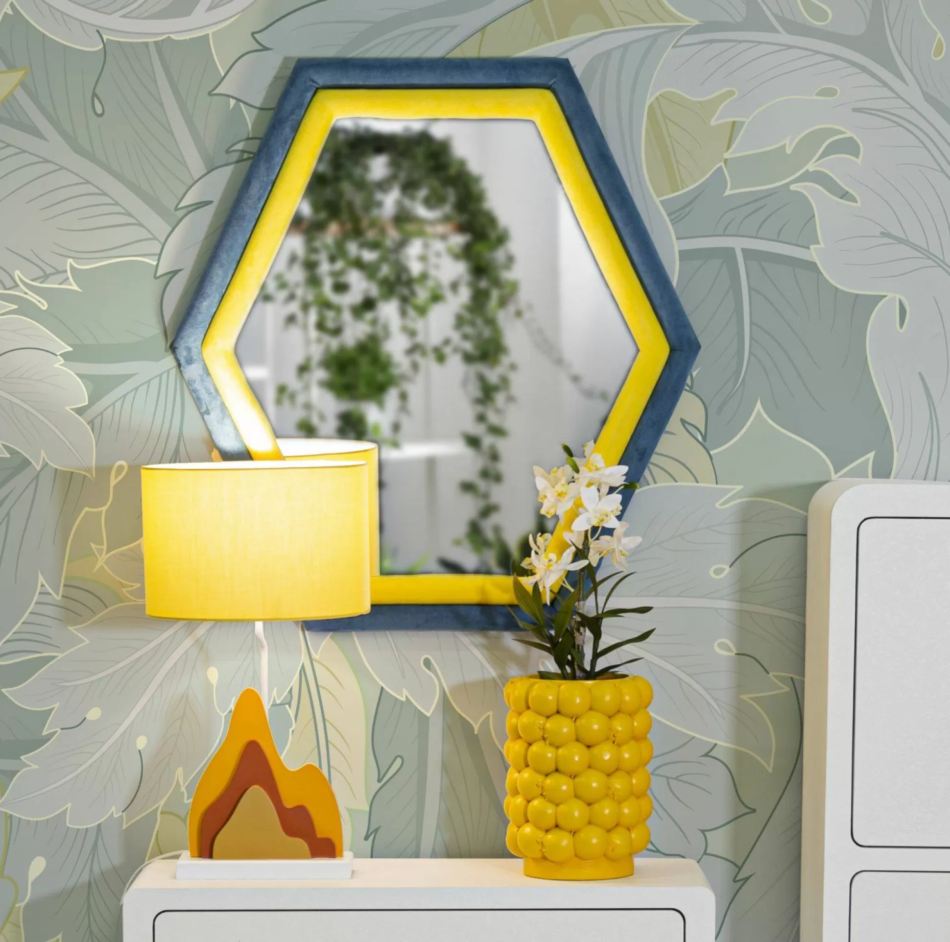 Dmora Specchi<Specchio Balla, 75x4 h80 cm, Blu e Giallo