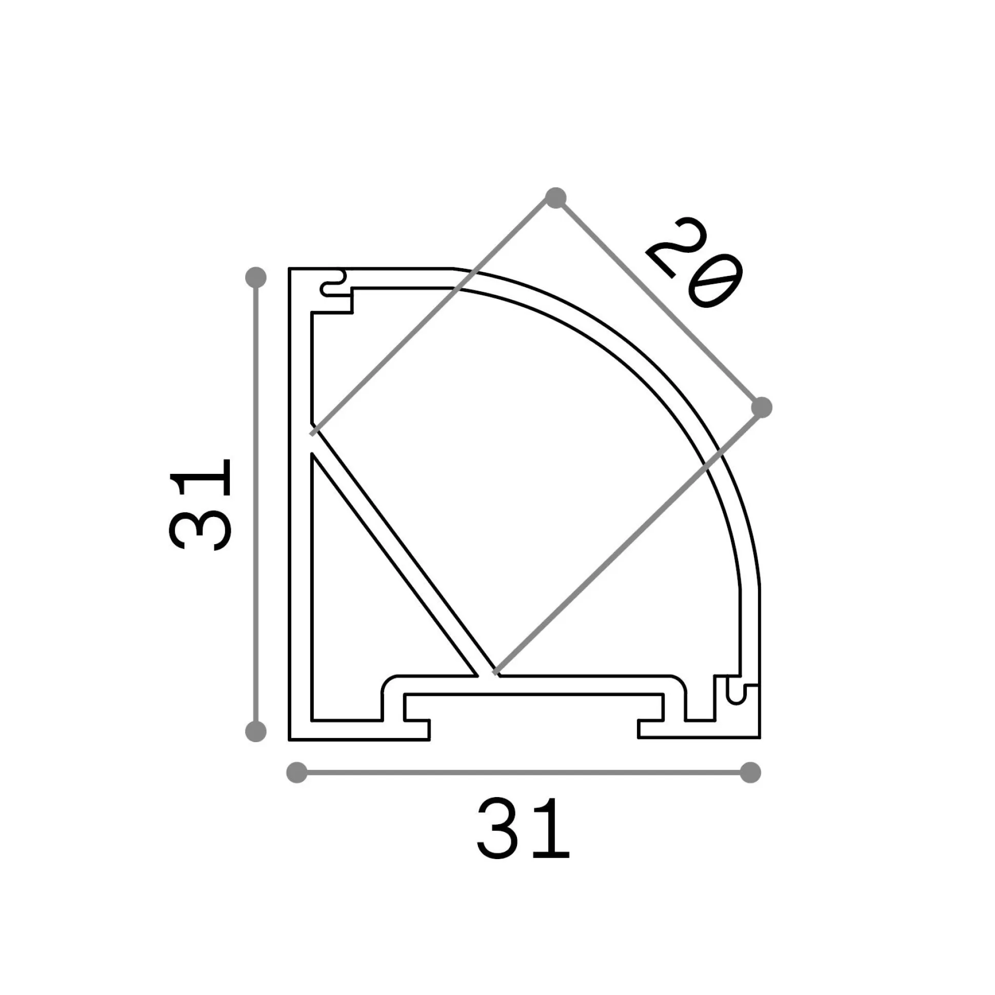 Dmora Striscie Led<Striscia Led SLOT ANG TONDO D31xD31 3000 mm AL, 300 x 3 x h3 cm,