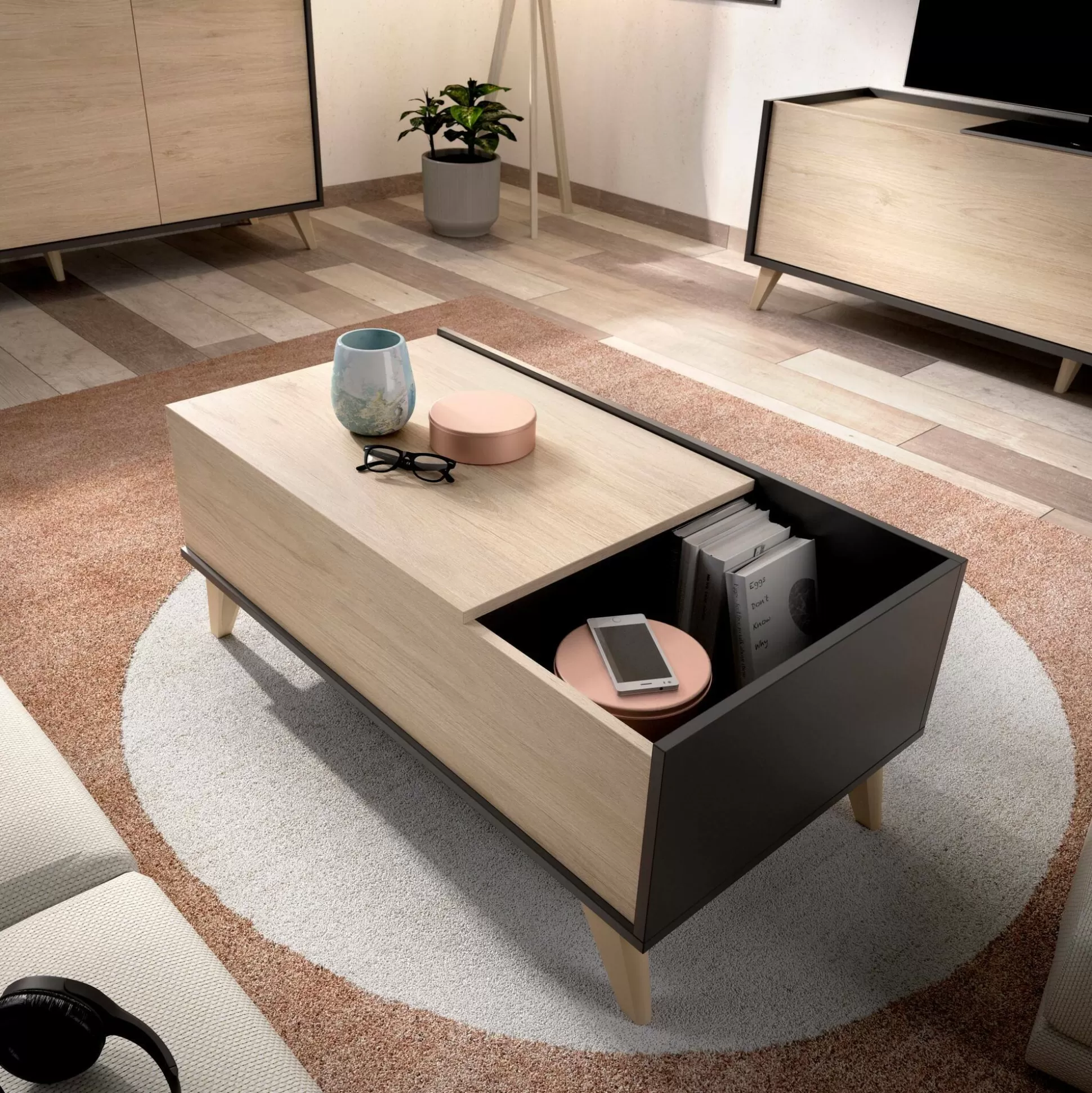 Dmora Tavolini Da Salotto<Tavolino da salotto Alexius, 99x60h41 cm, Antracite e Rovere