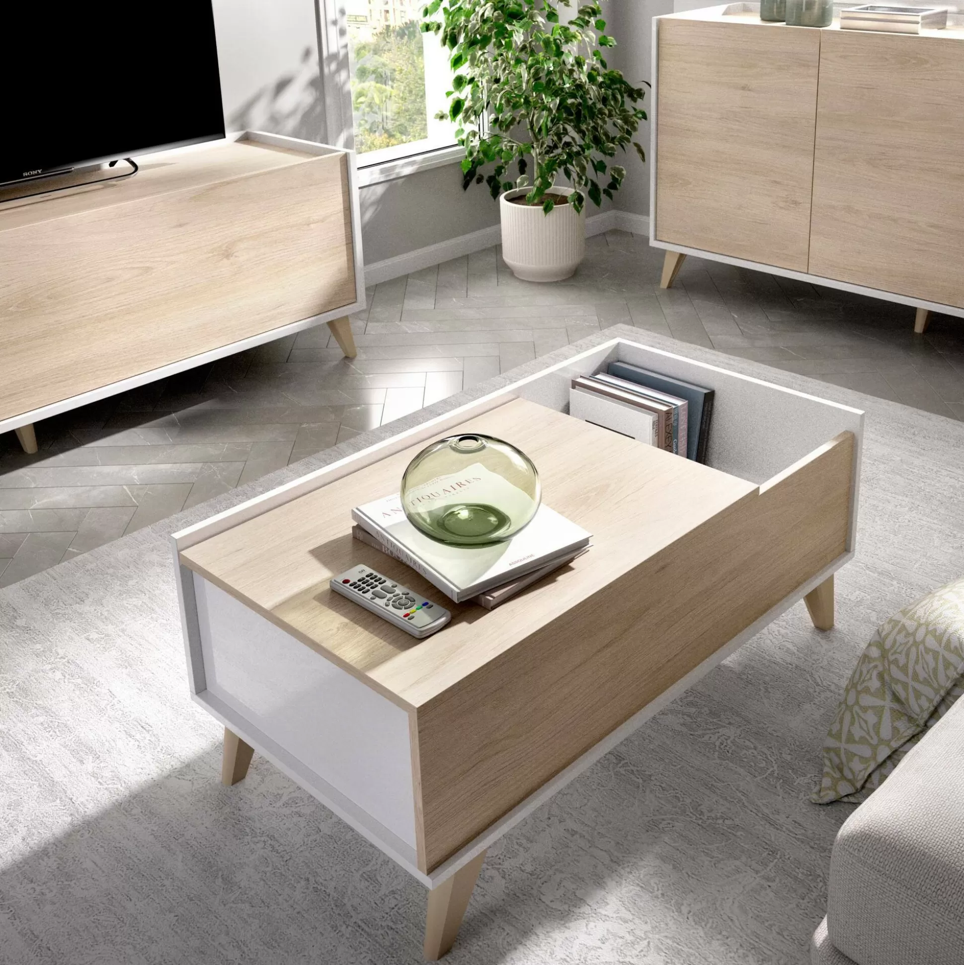 Dmora Tavolini Da Salotto<Tavolino da salotto Alexius, 99x60h41 cm, Rovere e Bianco