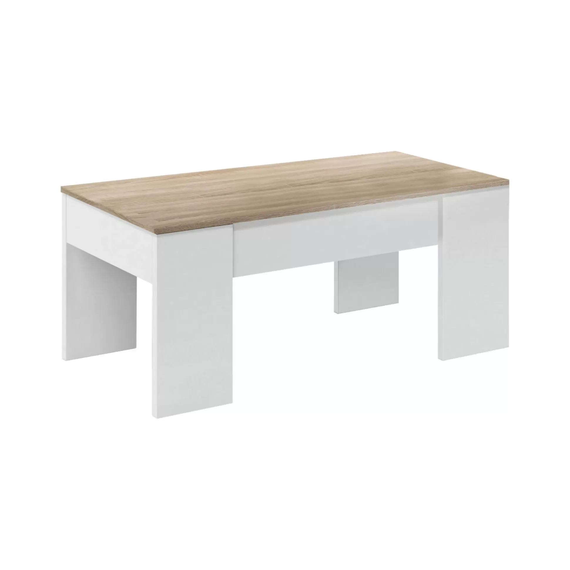 Dmora Tavolini Da Salotto<Tavolino da salotto Almas, 100x50h45/56 cm, Bianco e Rovere