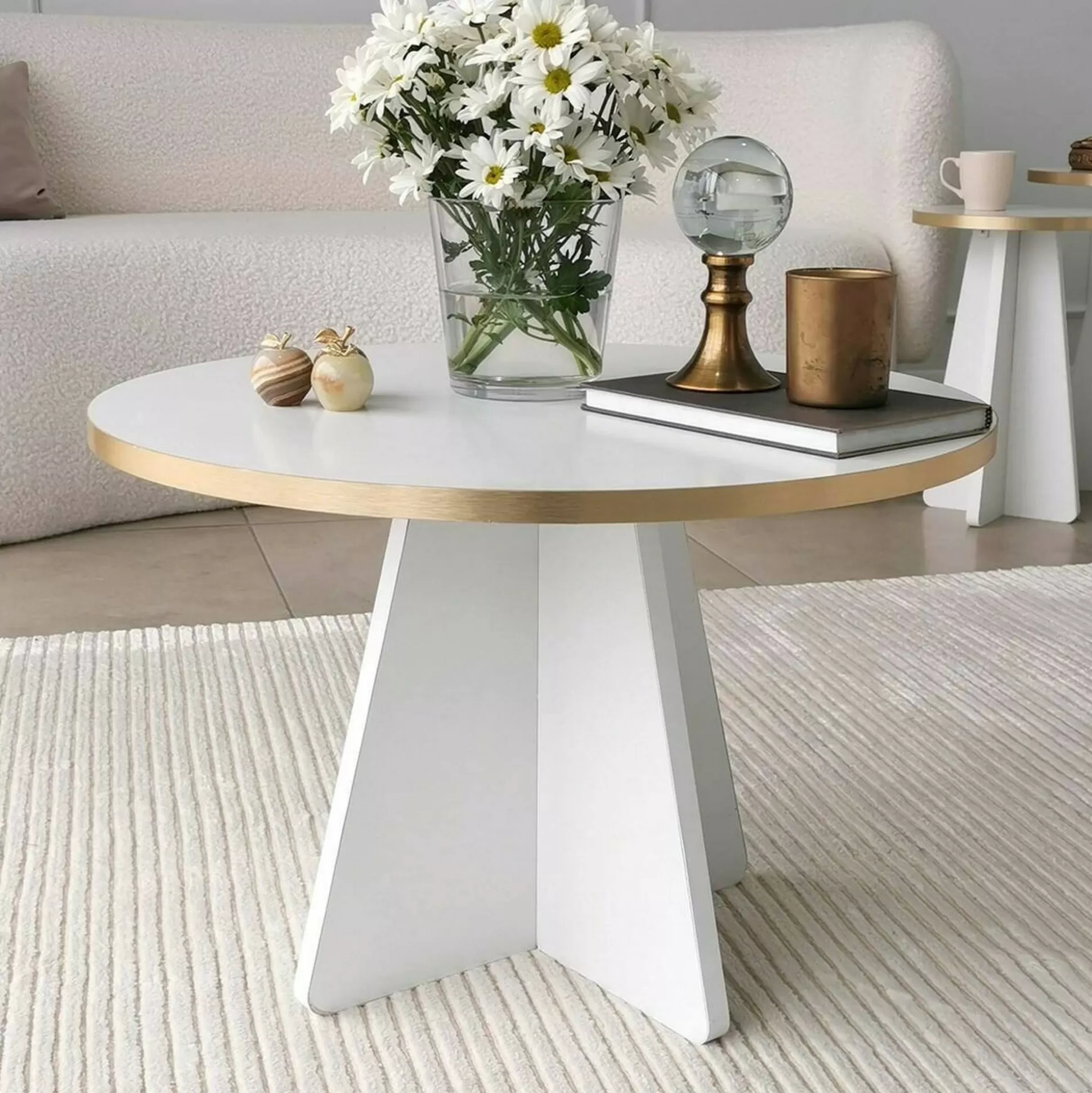 Dmora Tavolini Da Salotto<Tavolino da salotto Armanda, 60x60h40 cm, Oro e Bianco