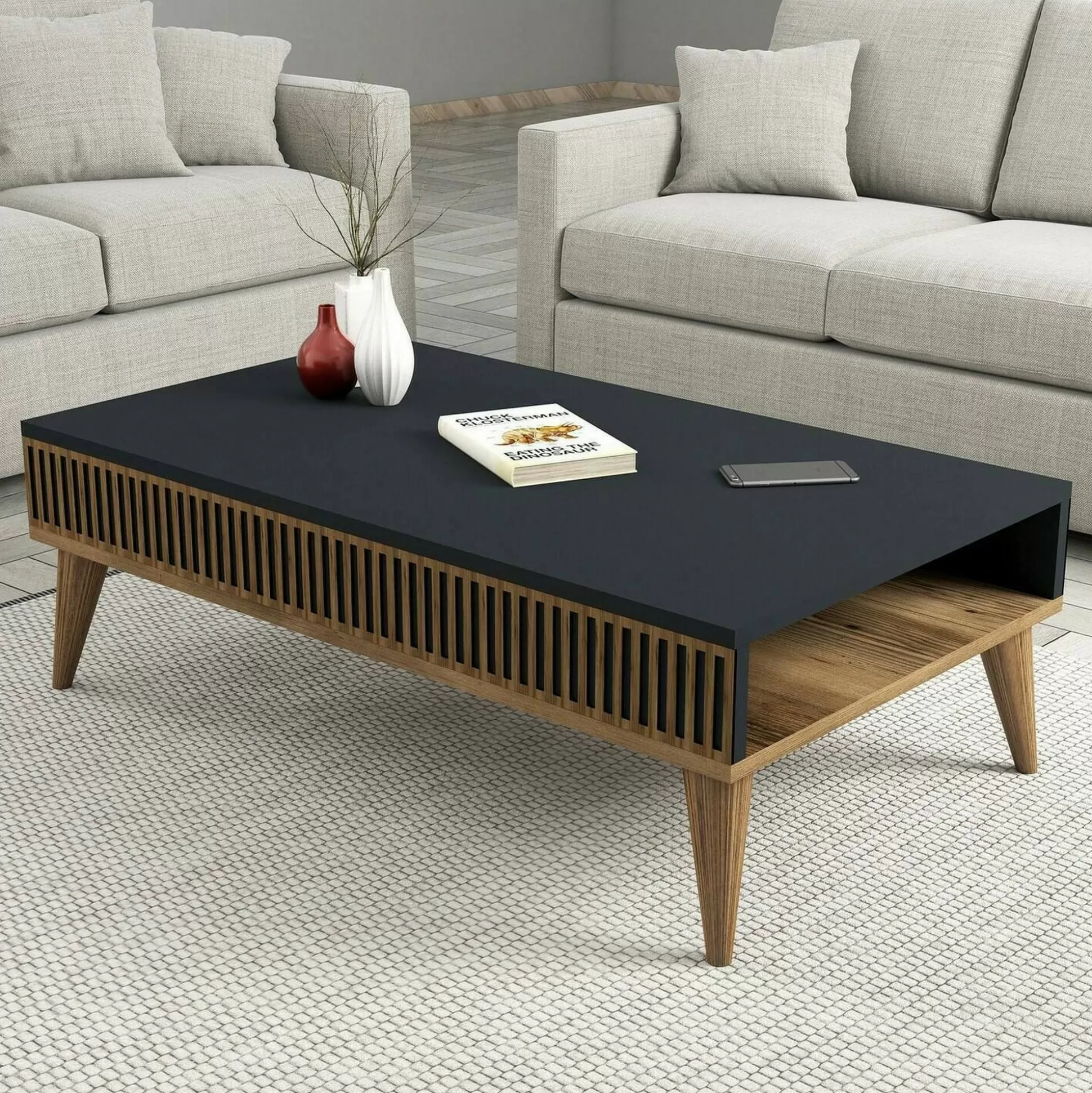 Dmora Tavolini Da Salotto<Tavolino da salotto Atrani, 105x60h35 cm, Noce e Antracite