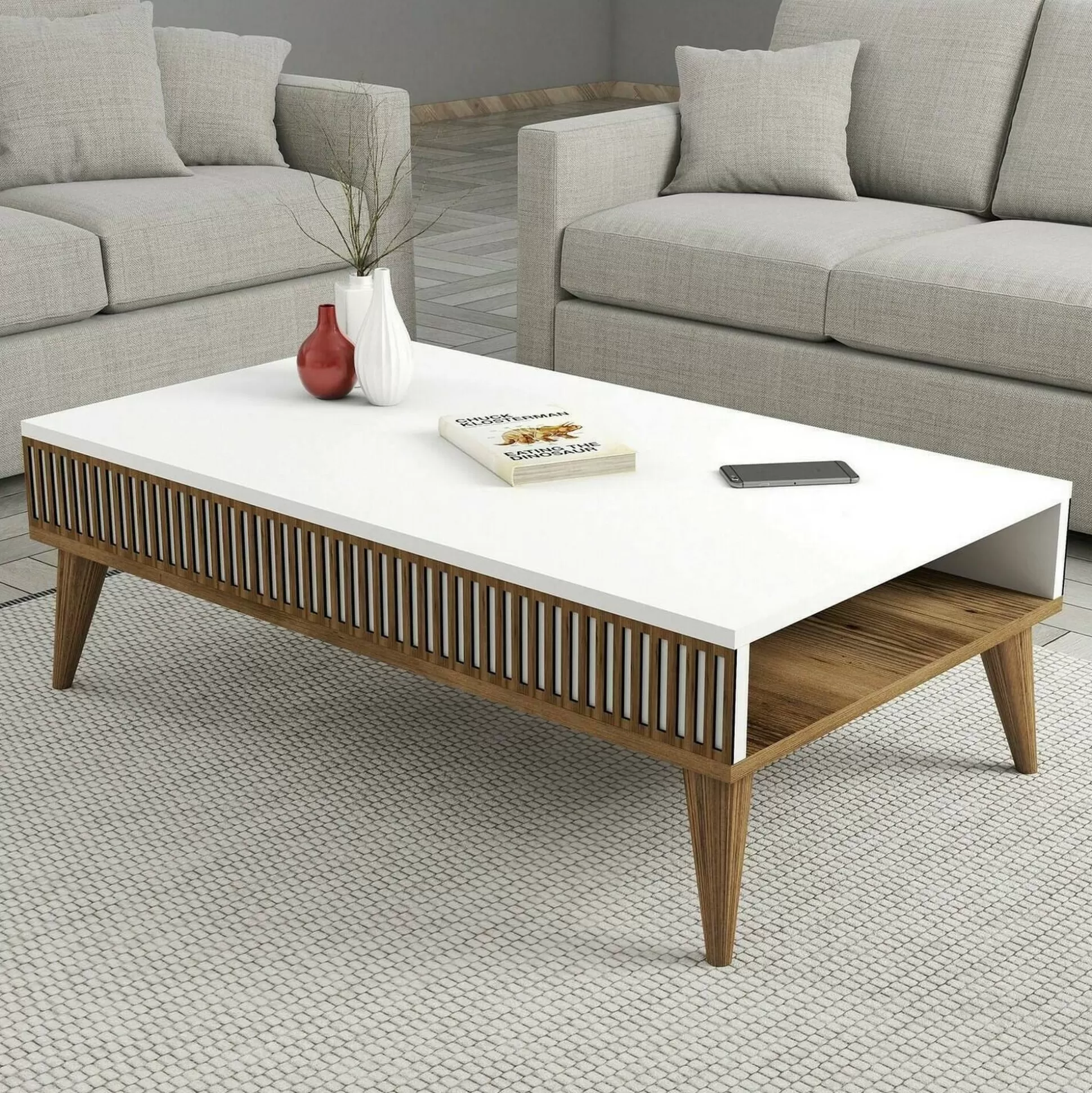 Dmora Tavolini Da Salotto<Tavolino da salotto Atrani, 105x60h35 cm, Noce e Bianco