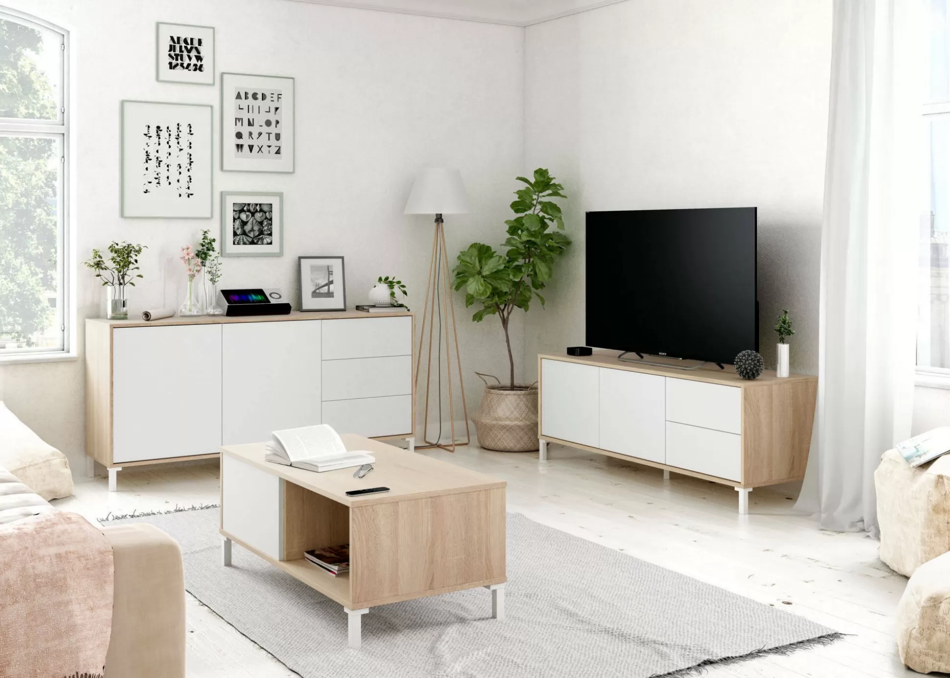 Dmora Tavolini Da Salotto<Tavolino da salotto Axinia, 100x50h40 cm, Rovere e Bianco