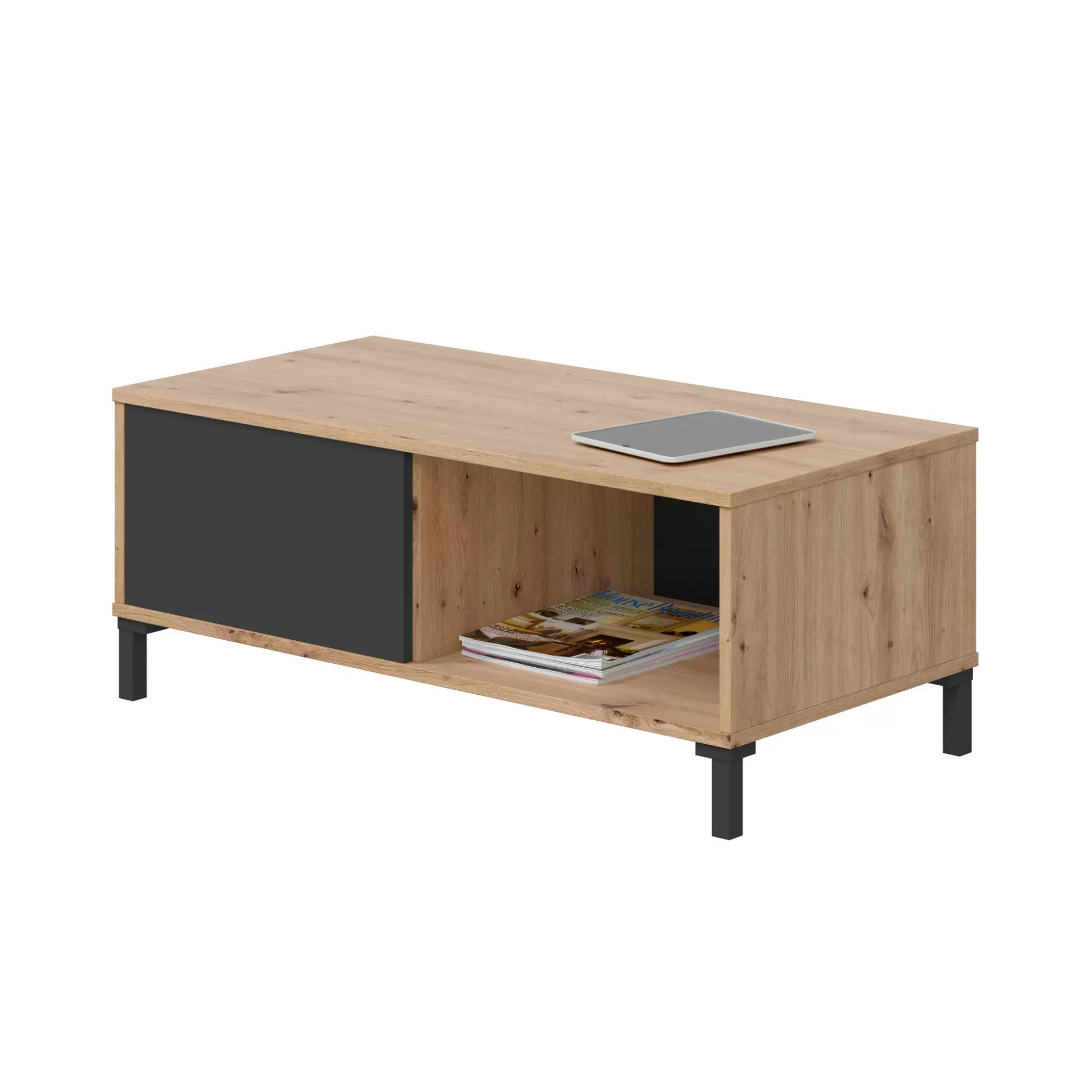 Dmora Tavolini Da Salotto<Tavolino da salotto Axinia, 100x50h40 cm, Rovere nodi e Antracite