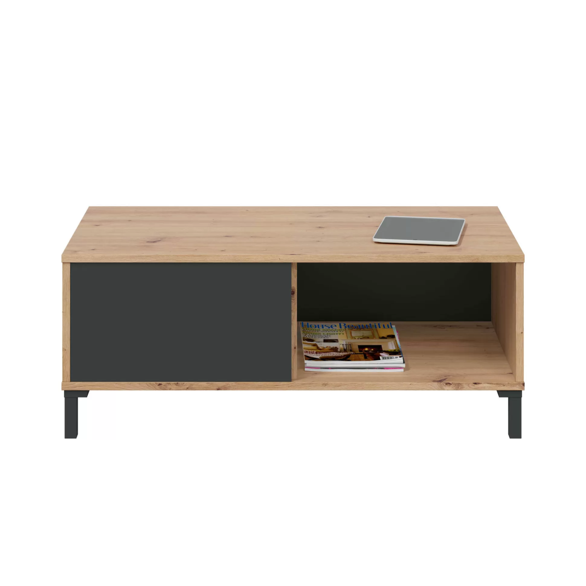 Dmora Tavolini Da Salotto<Tavolino da salotto Axinia, 100x50h40 cm, Rovere nodi e Antracite