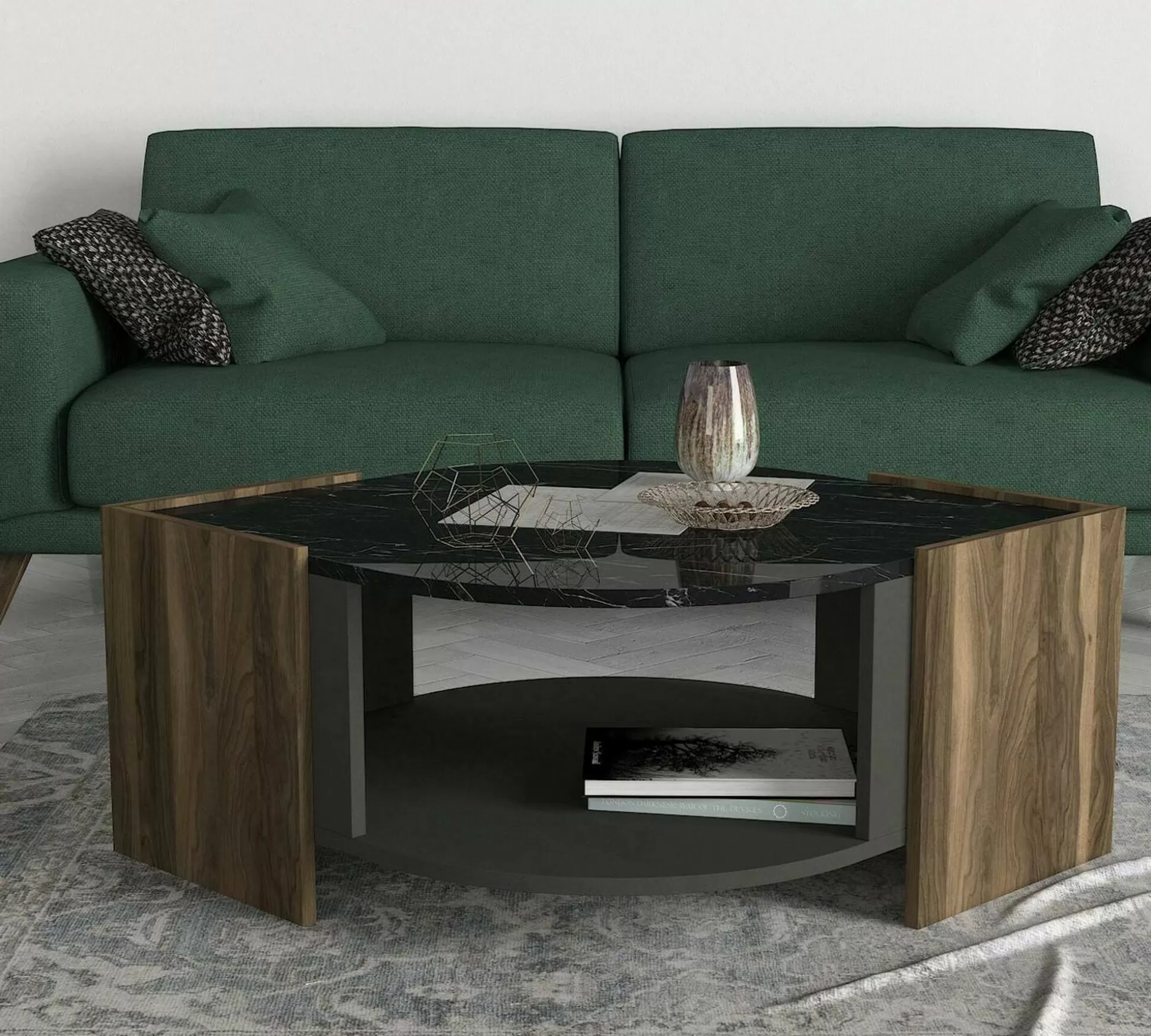 Dmora Tavolini Da Salotto<Tavolino da salotto Baone, 75x75h40 cm, Noce e Nero