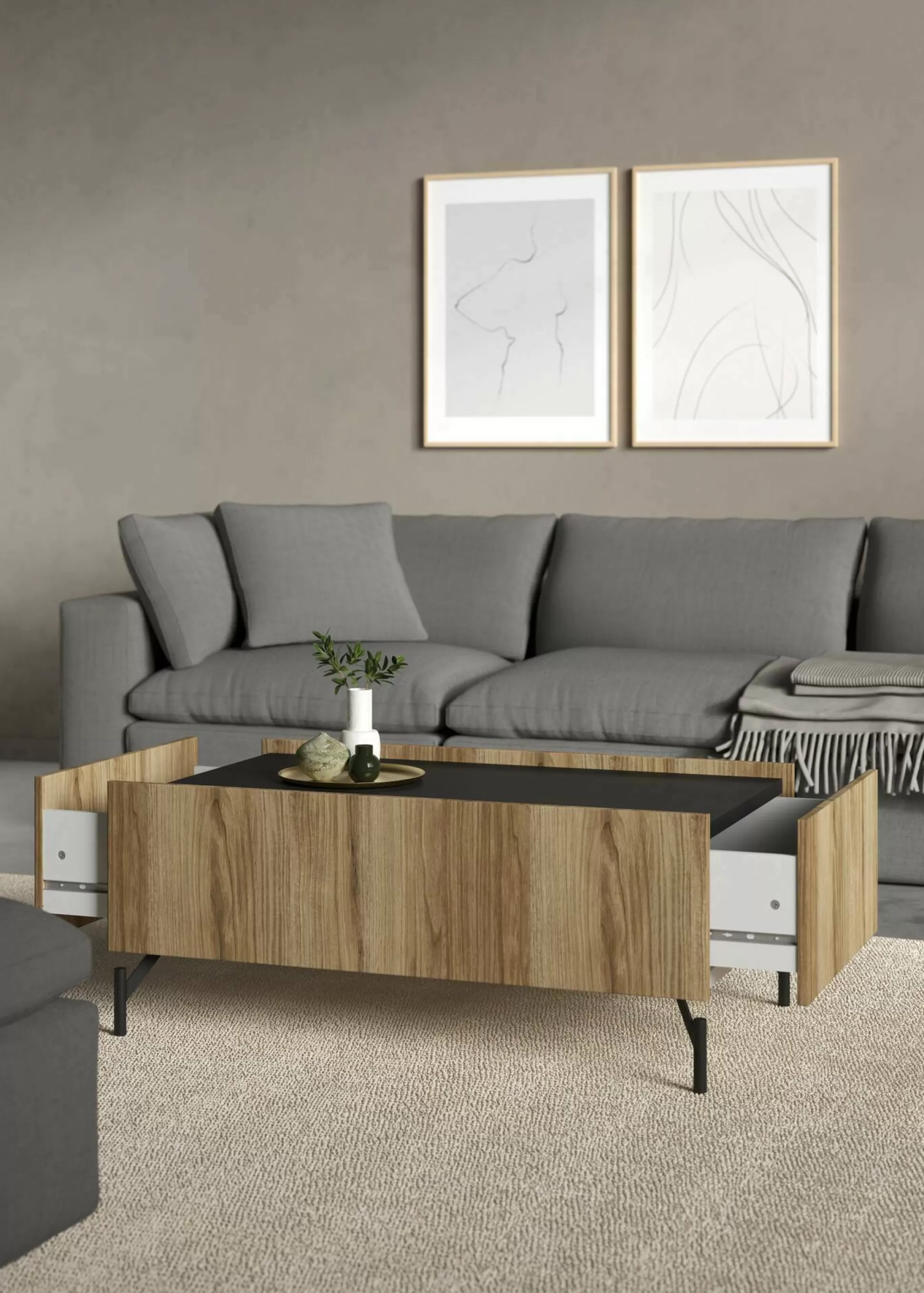 Dmora Tavolini Da Salotto<Tavolino da salotto Bijli, 60x100 h43 cm, Quercia e Nero