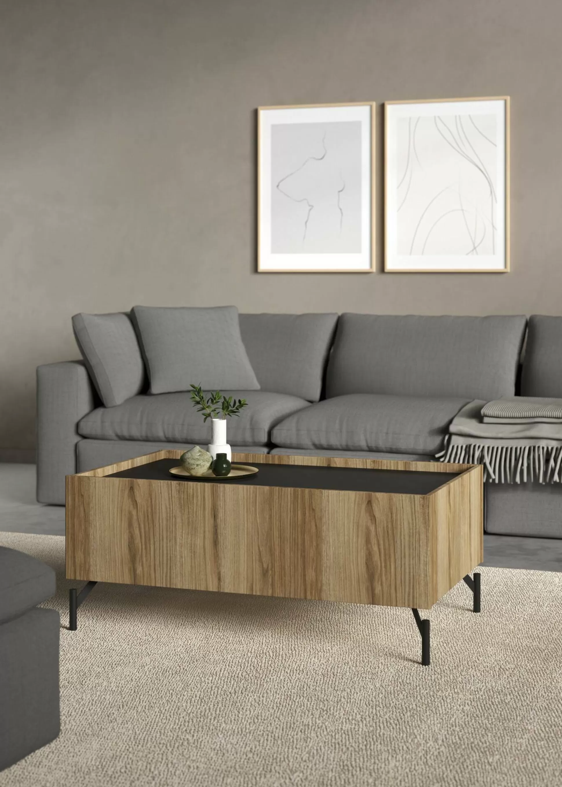 Dmora Tavolini Da Salotto<Tavolino da salotto Bijli, 60x100 h43 cm, Quercia e Nero