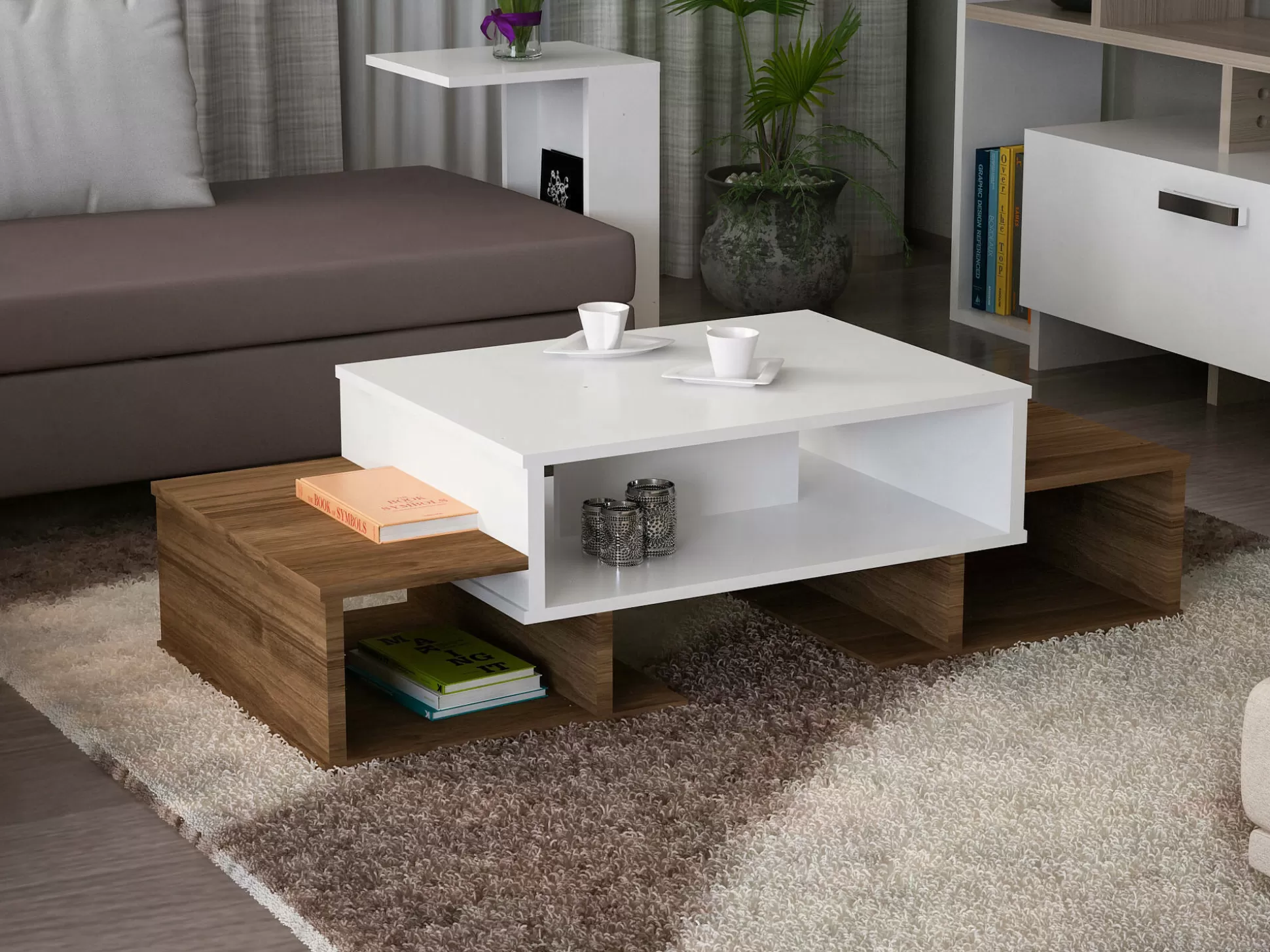 Dmora Tavolini Da Salotto<Tavolino da salotto Ddanielledesm, 103x60 h39 cm, Bianco e Noce