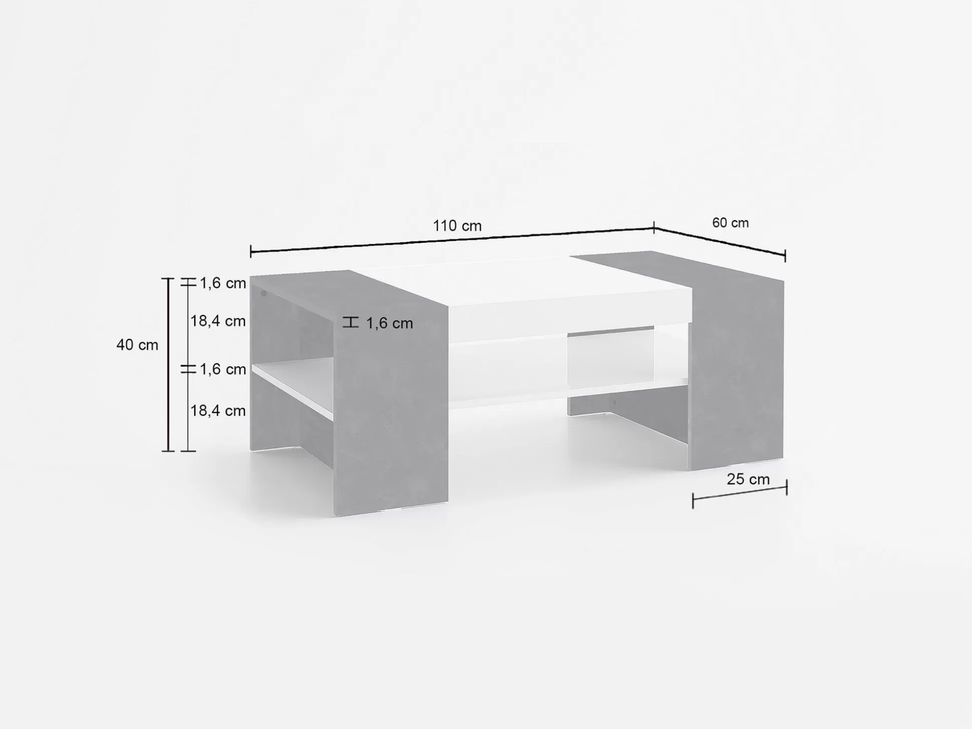 Dmora Tavolini Da Salotto<Tavolino da salotto Dfort, cm 110x60h40, Bianco lucido e Ardesia