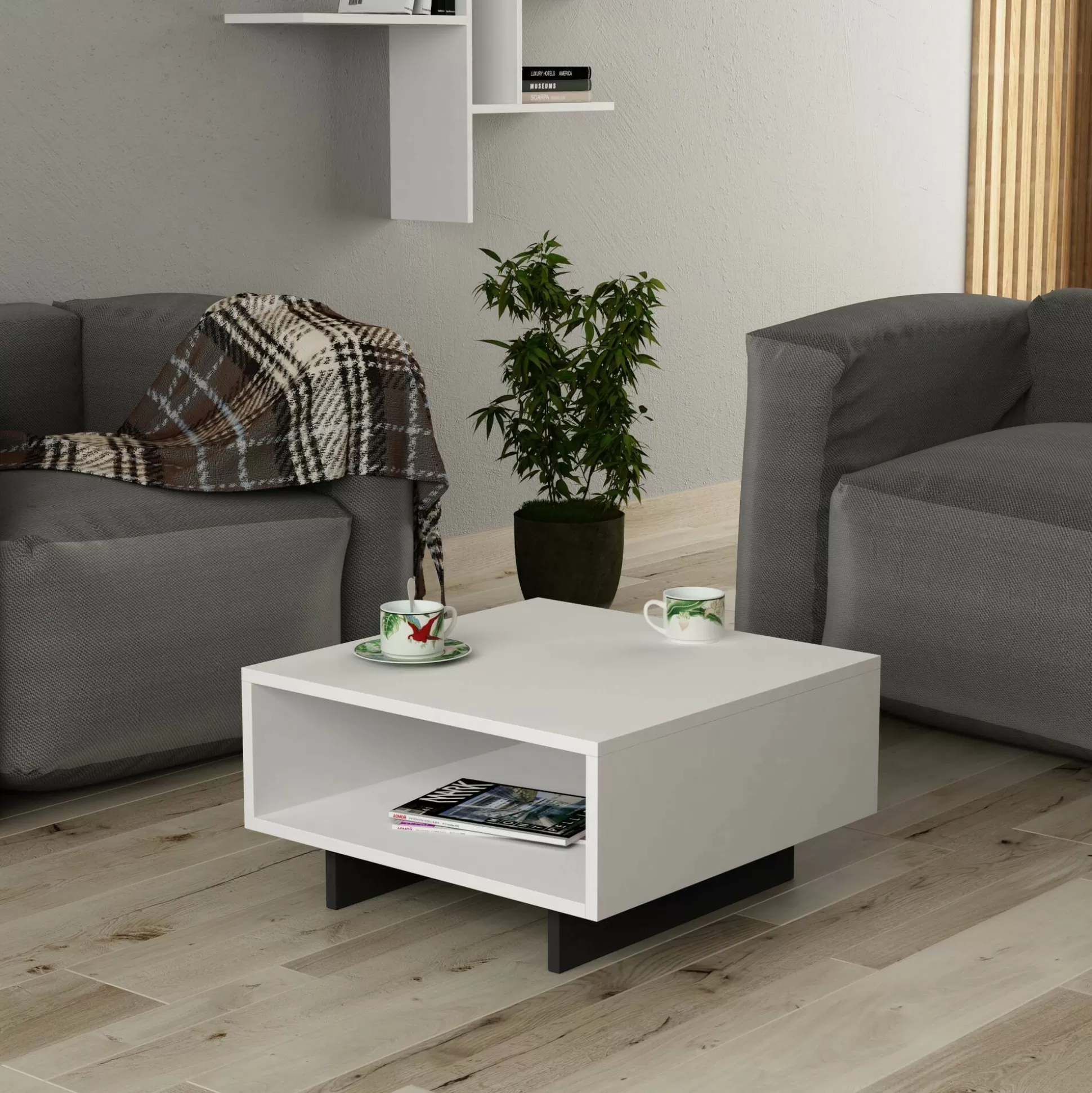 Dmora Tavolini Da Salotto<Tavolino da salotto Dlucchett, 60x60 h32 cm, Bianco e Antracite