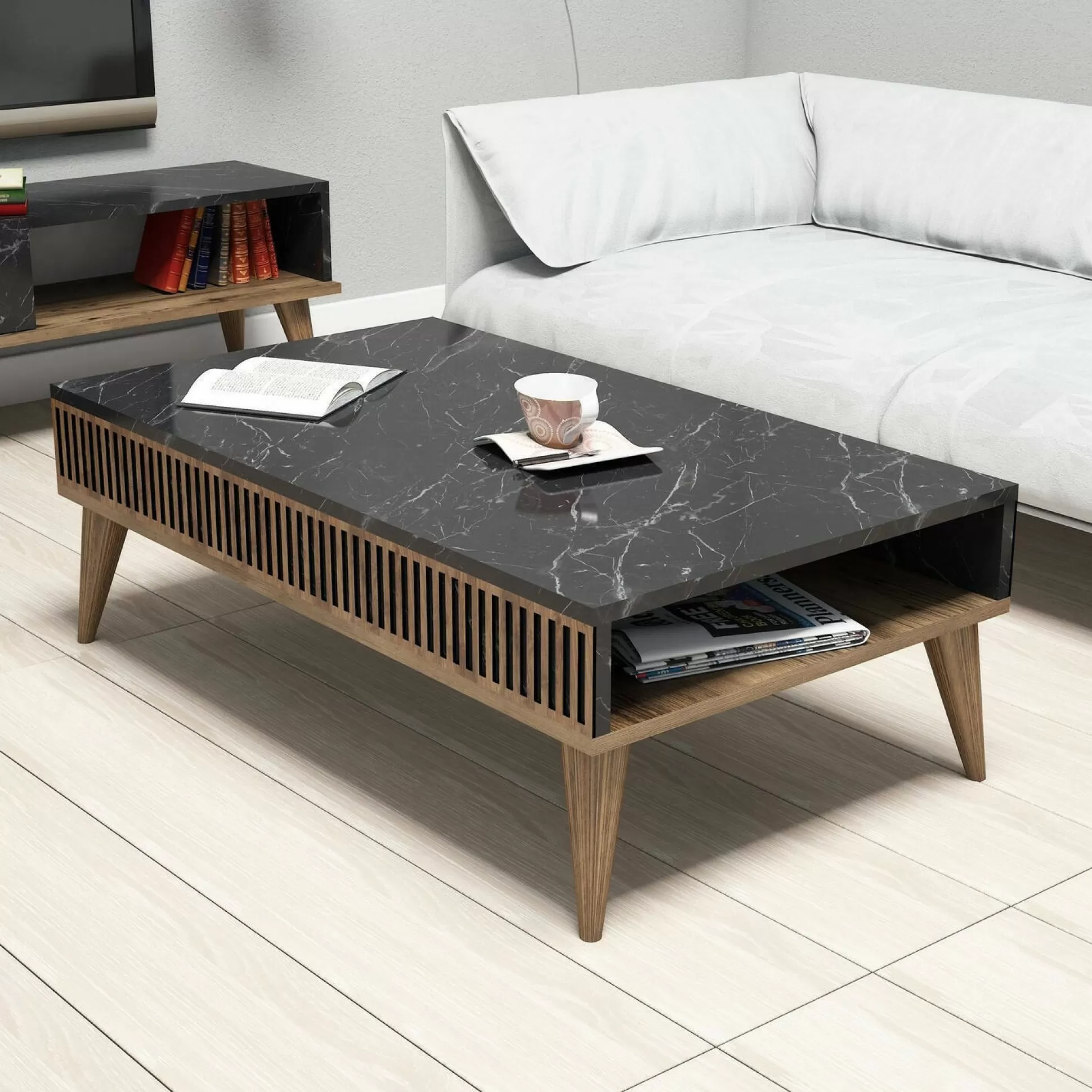 Dmora Tavolini Da Salotto<Tavolino da salotto Dmaie, 105x60 h35 cm, Noce e Nero