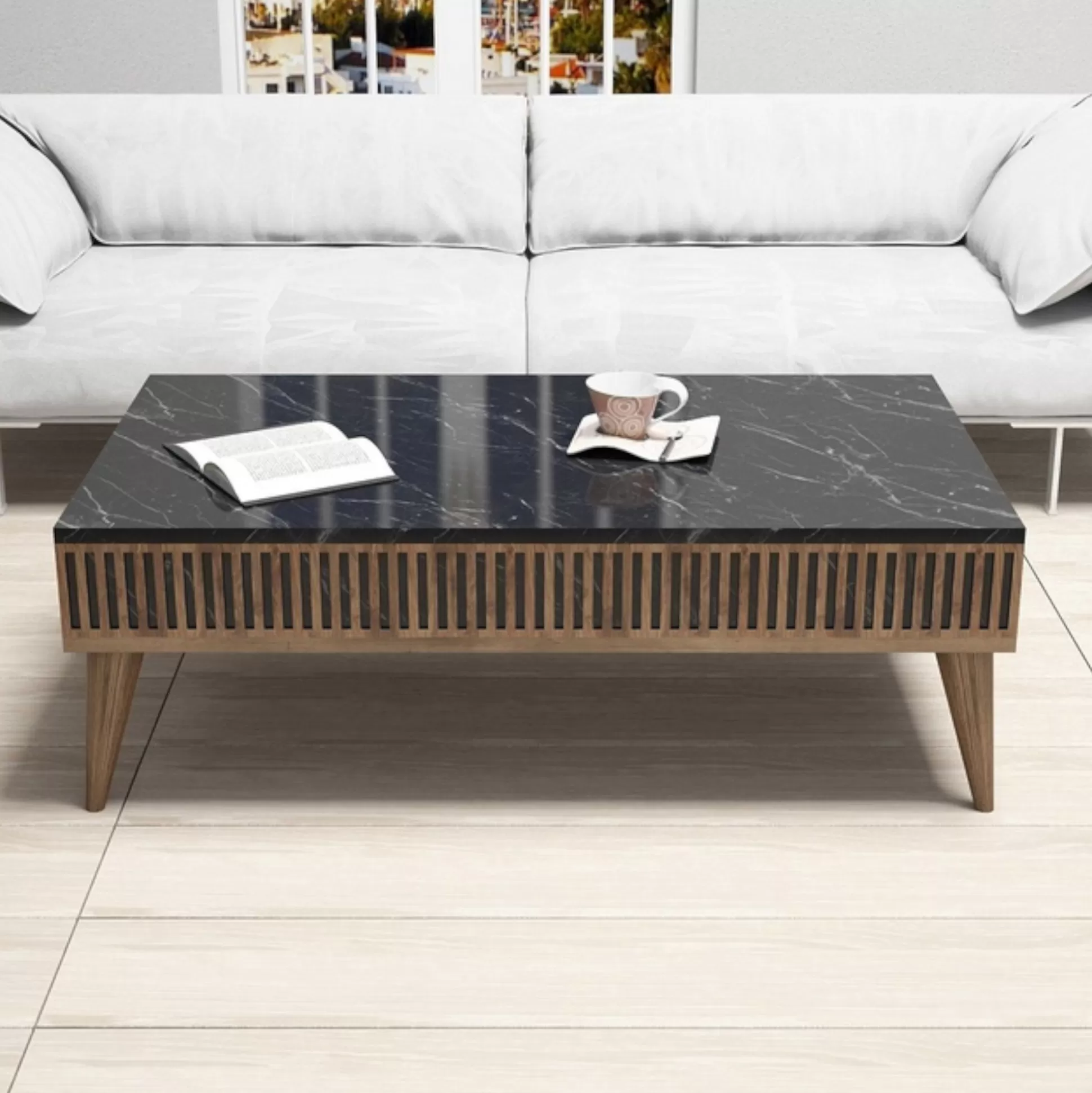 Dmora Tavolini Da Salotto<Tavolino da salotto Dmaie, 105x60 h35 cm, Noce e Nero
