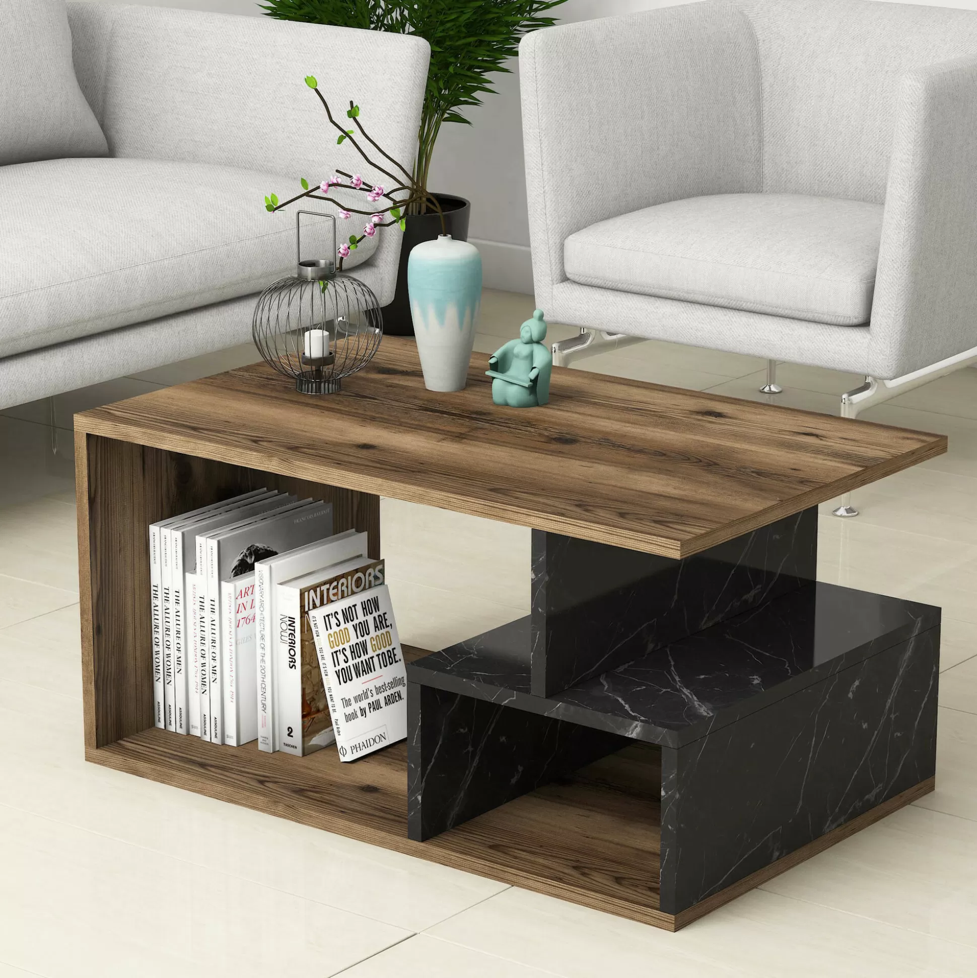 Dmora Tavolini Da Salotto<Tavolino da salotto Dmontefusc, 90x42 h54 cm, Marrone e Grigio