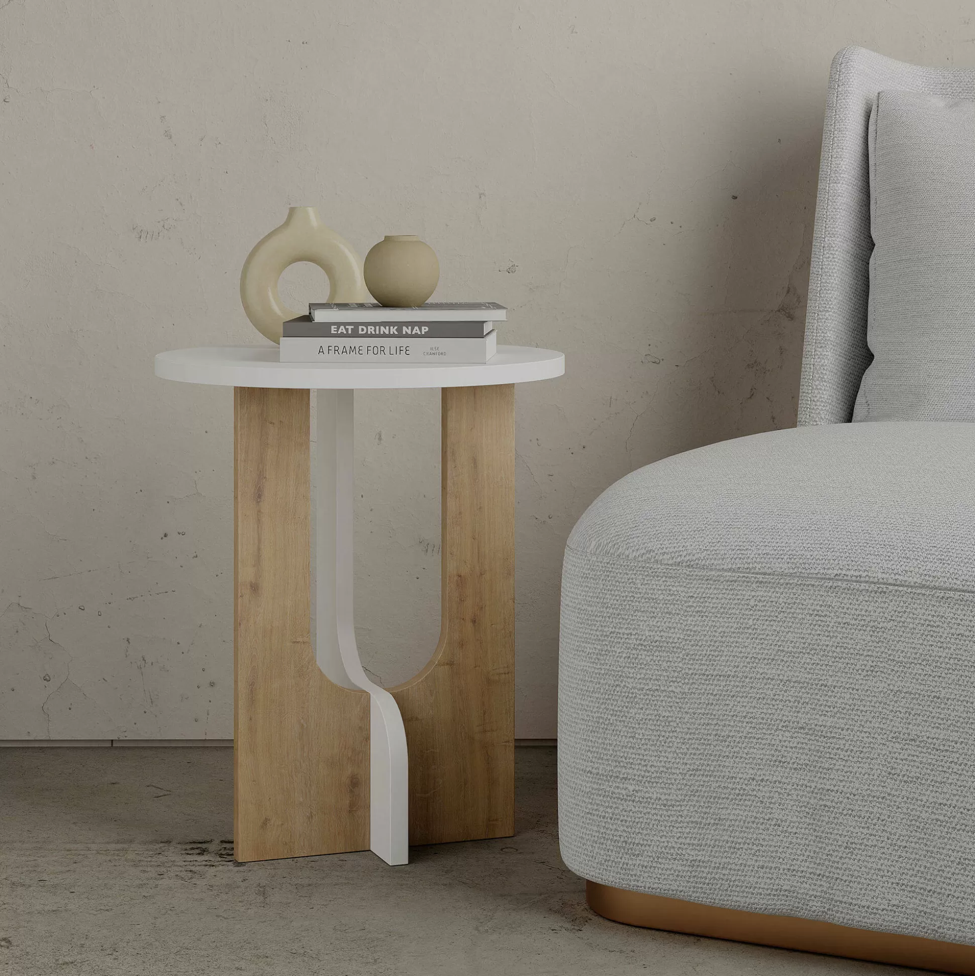 Dmora Tavolini Da Salotto<Tavolino da salotto Dpa, 40x40h47 cm, Bianco e Rovere