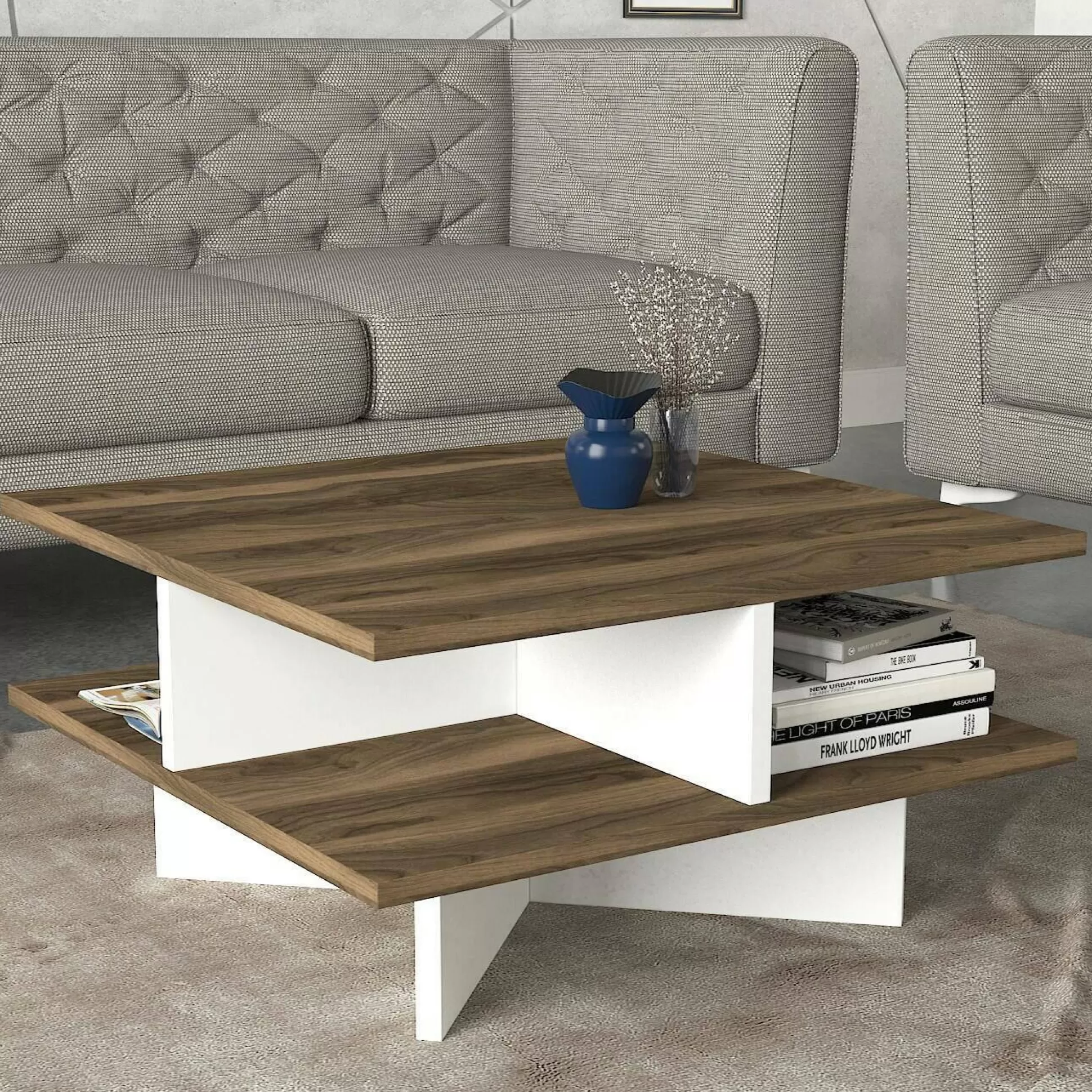 Dmora Tavolini Da Salotto<Tavolino da salotto Dpalmier, 60x60h31 cm, Noce e Bianco