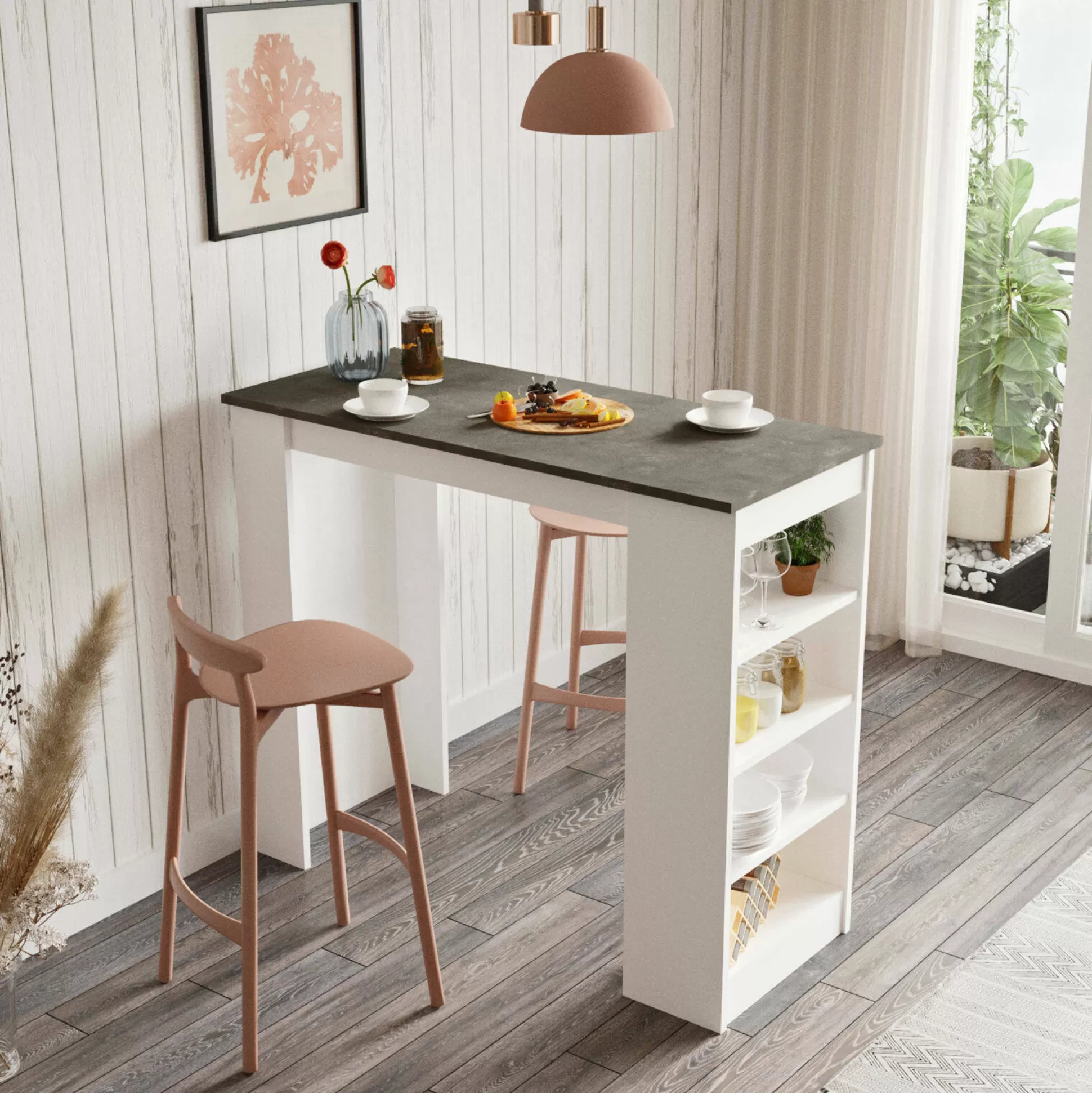 Dmora Tavolini Da Salotto<Tavolino da salotto Dportanov, 120x52 h102 cm, Bianco e Grigio