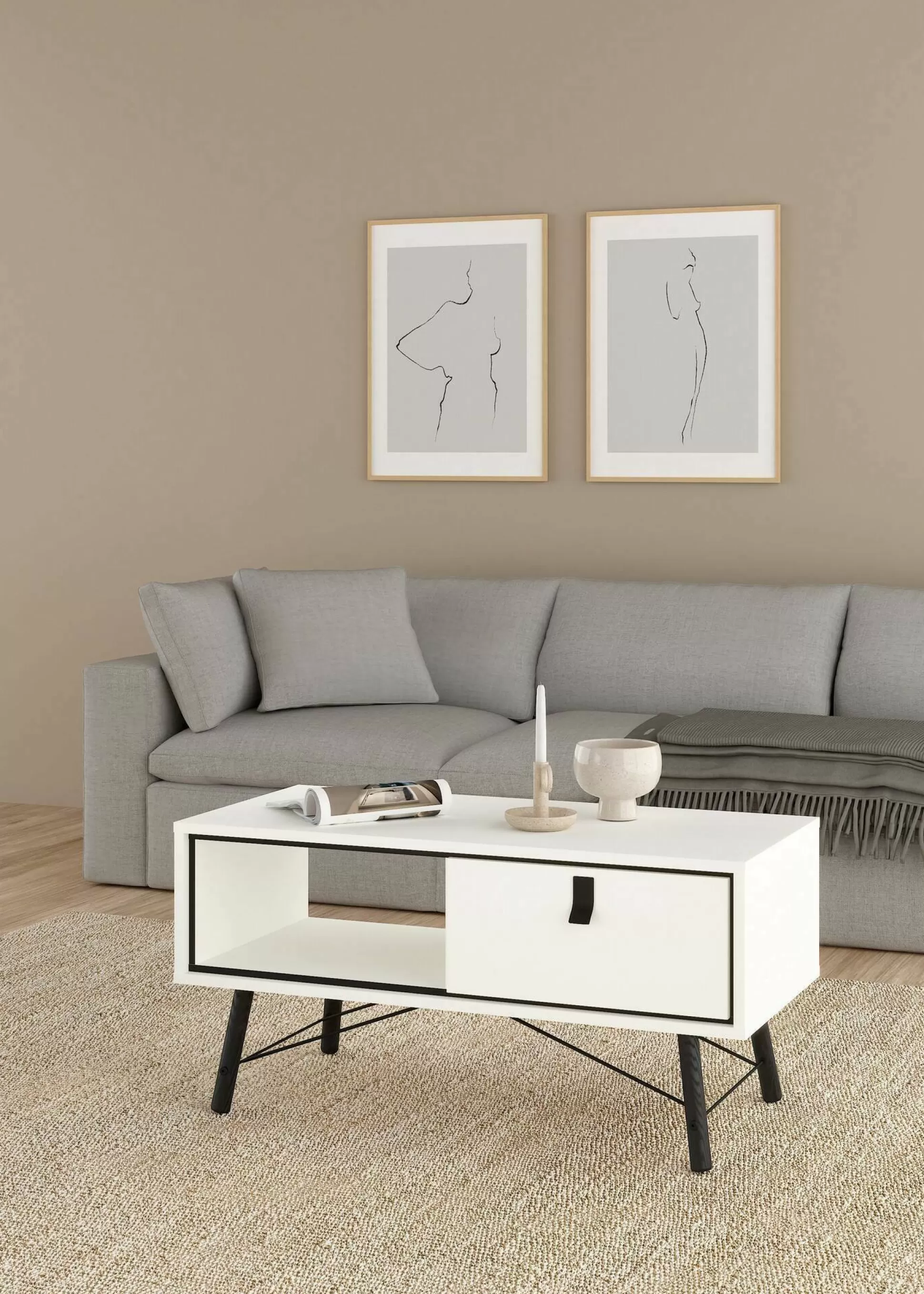 Dmora Tavolini Da Salotto<Tavolino da salotto Dvalot, 48x102 h50 cm, Bianco e Nero