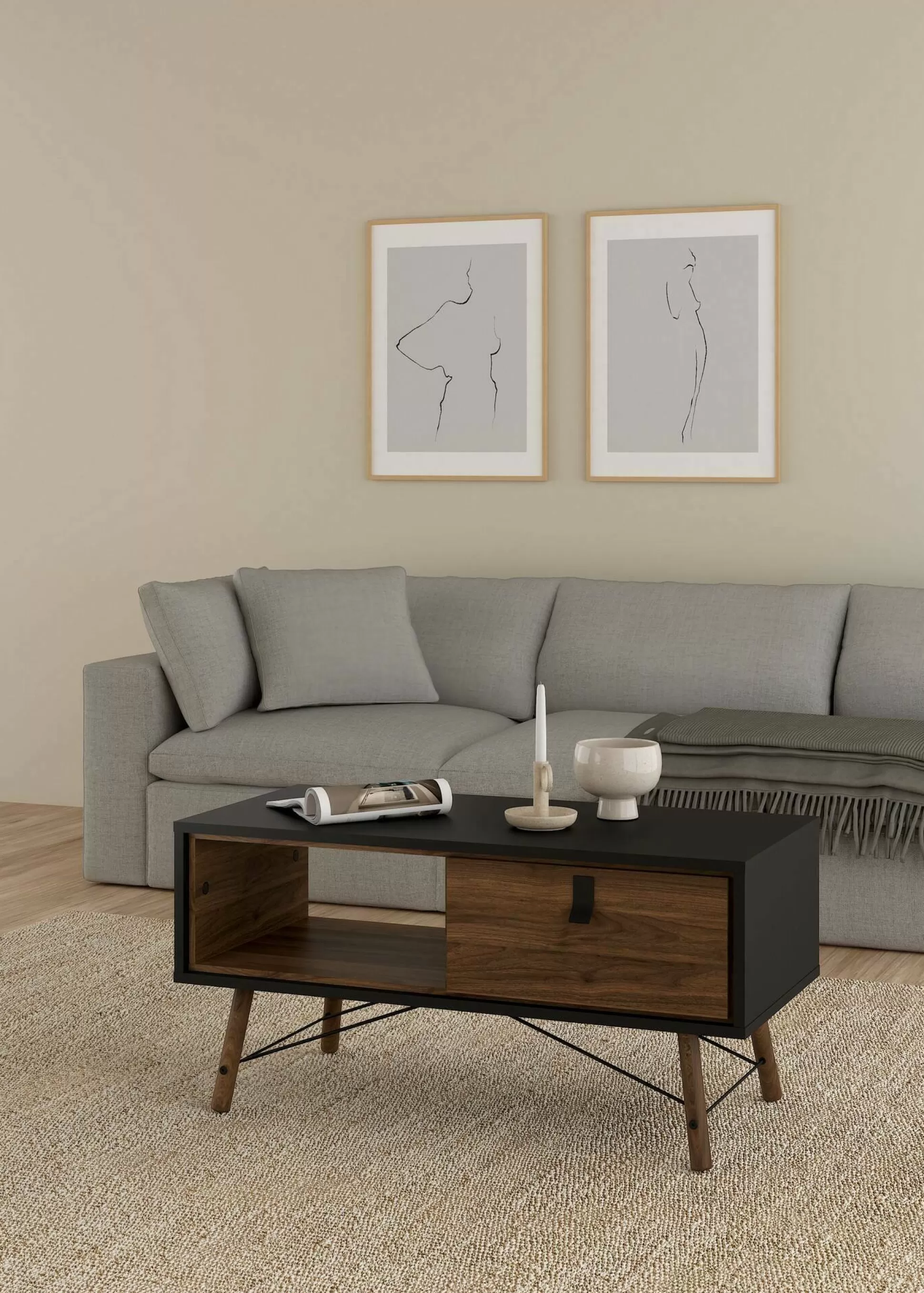 Dmora Tavolini Da Salotto<Tavolino da salotto Dvalot, 48x102 h50 cm, Nero e Noce