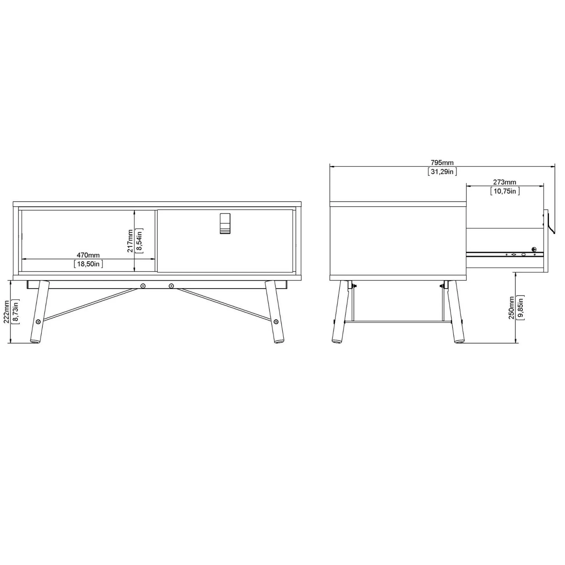 Dmora Tavolini Da Salotto<Tavolino da salotto Dvalot, 48x102 h50 cm, Nero e Noce
