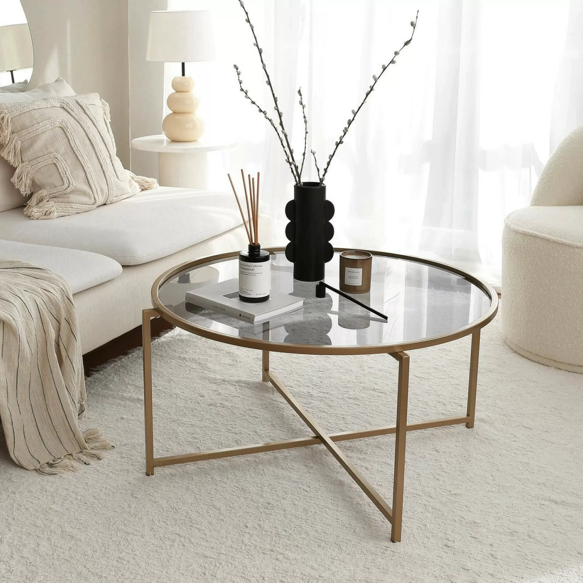 Dmora Tavolini Da Salotto<Tavolino da salotto Ecaterina, 83x83h40 cm, Oro e Tortora