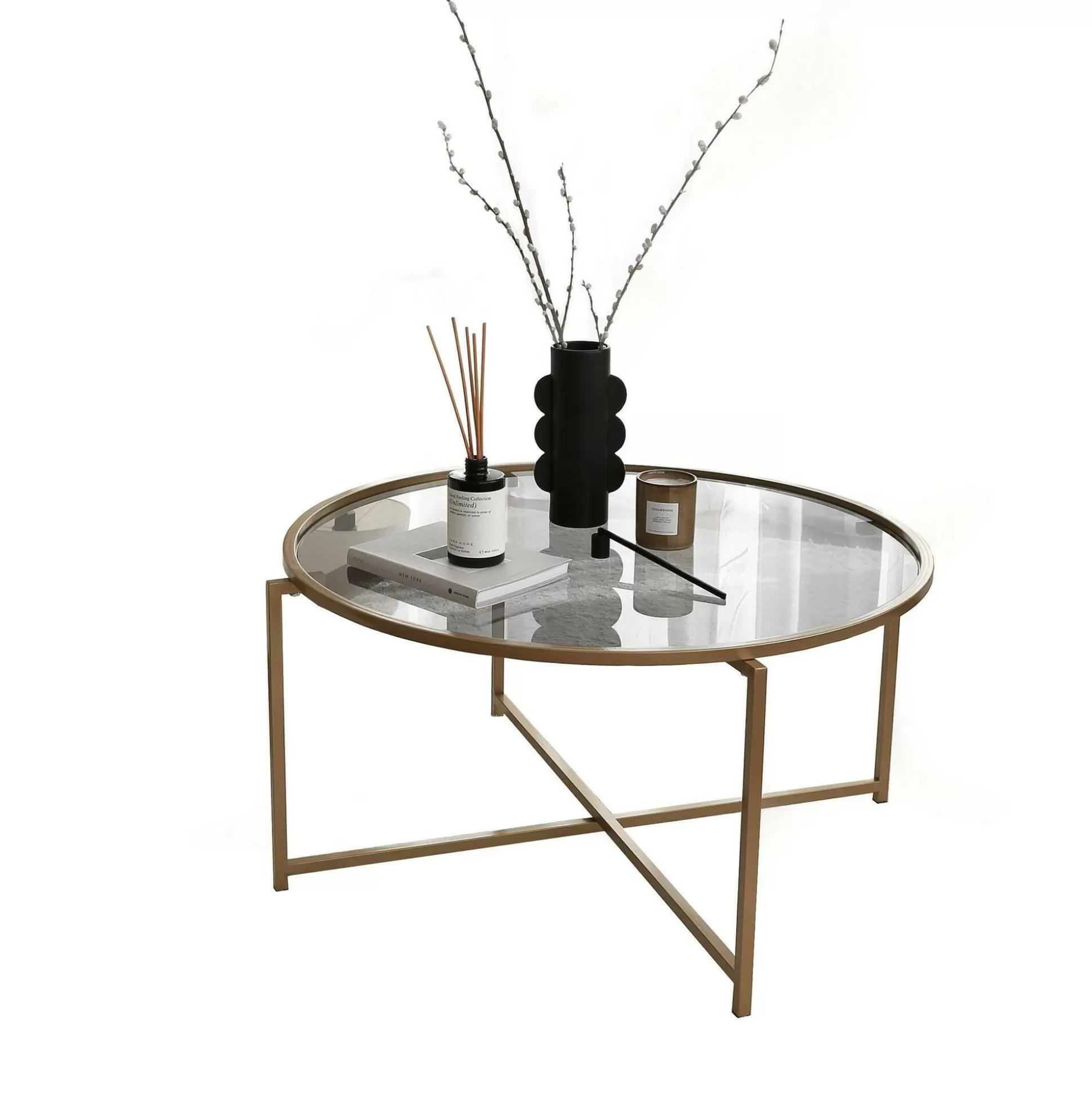 Dmora Tavolini Da Salotto<Tavolino da salotto Ecaterina, 83x83h40 cm, Oro e Tortora
