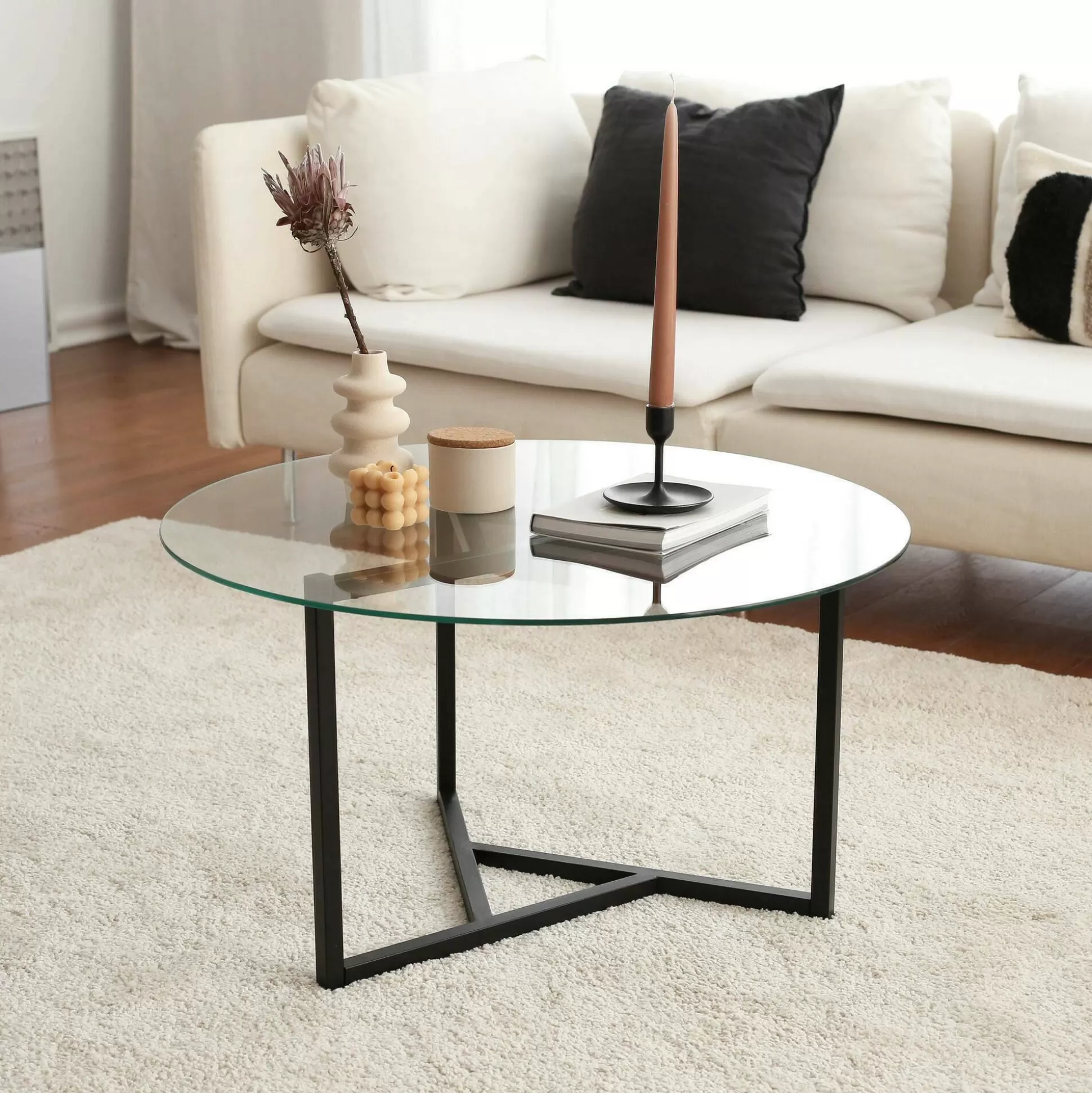 Dmora Tavolini Da Salotto<Tavolino da salotto Esperia, 75x75h42 cm, Nero e Trasparente
