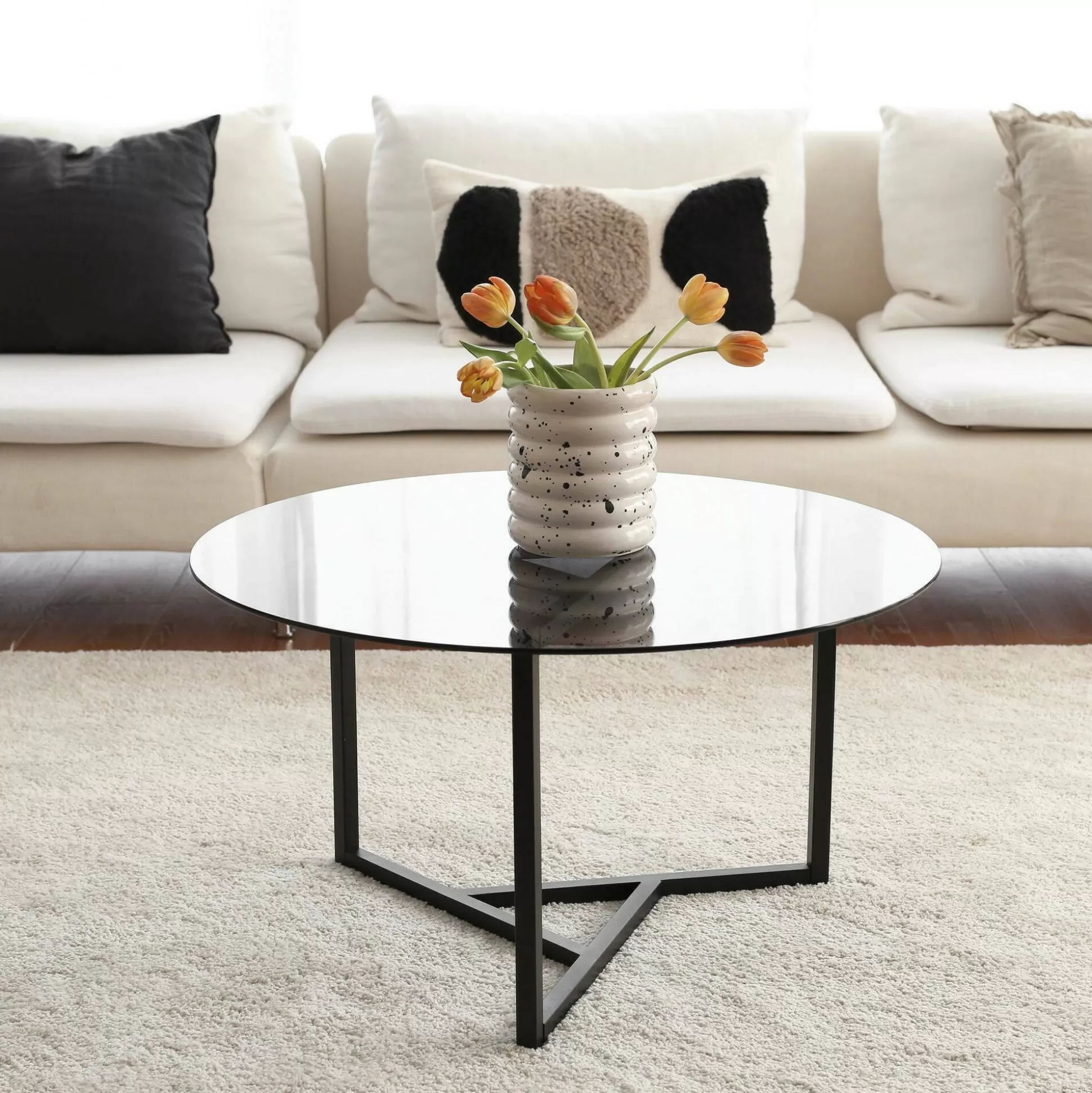 Dmora Tavolini Da Salotto<Tavolino da salotto Esperia, 75x75h42 cm, Tortora e Nero