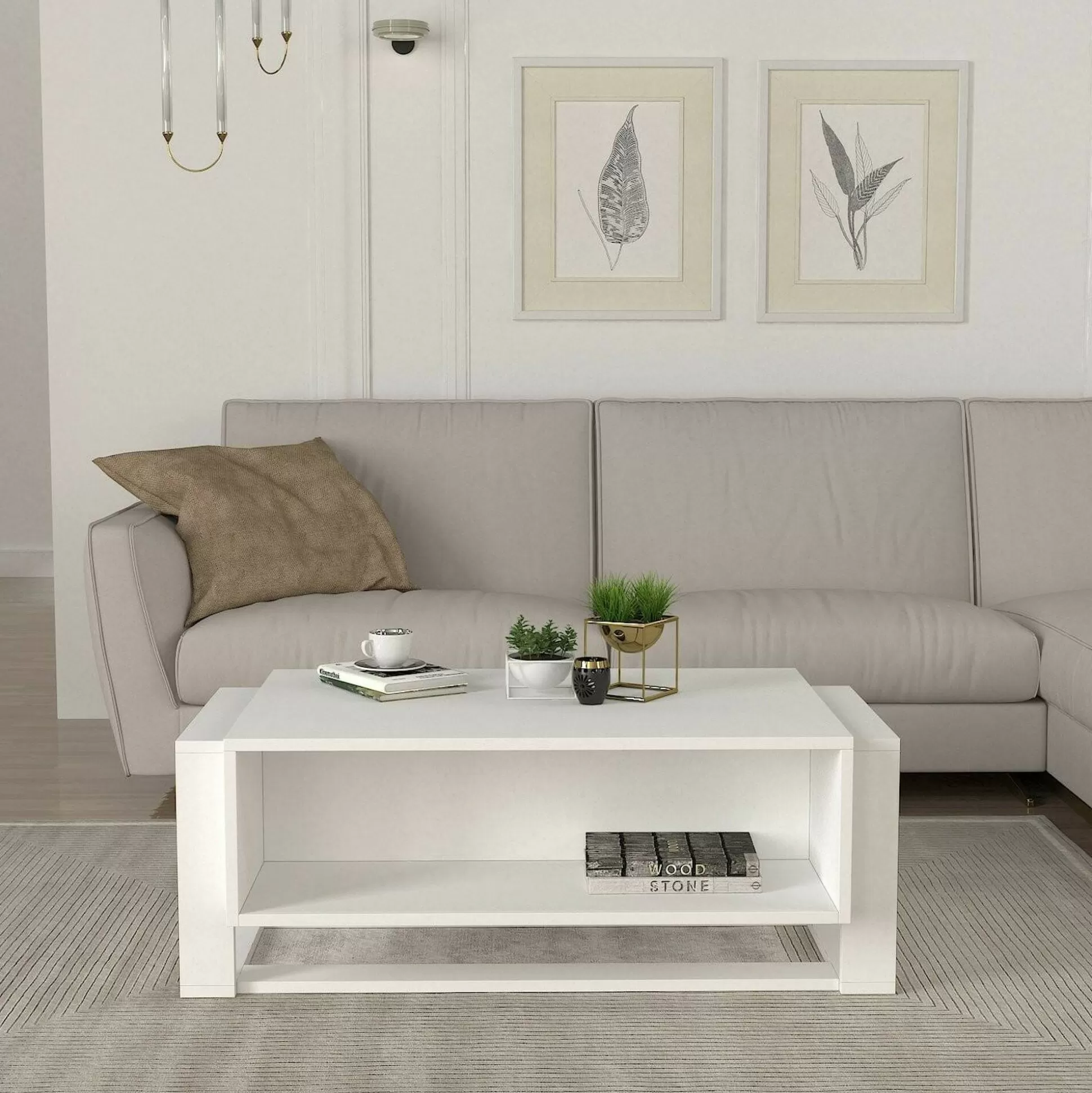 Dmora Tavolini Da Salotto<Tavolino da salotto Gigliola, 106x60h40 cm, Bianco e Oro