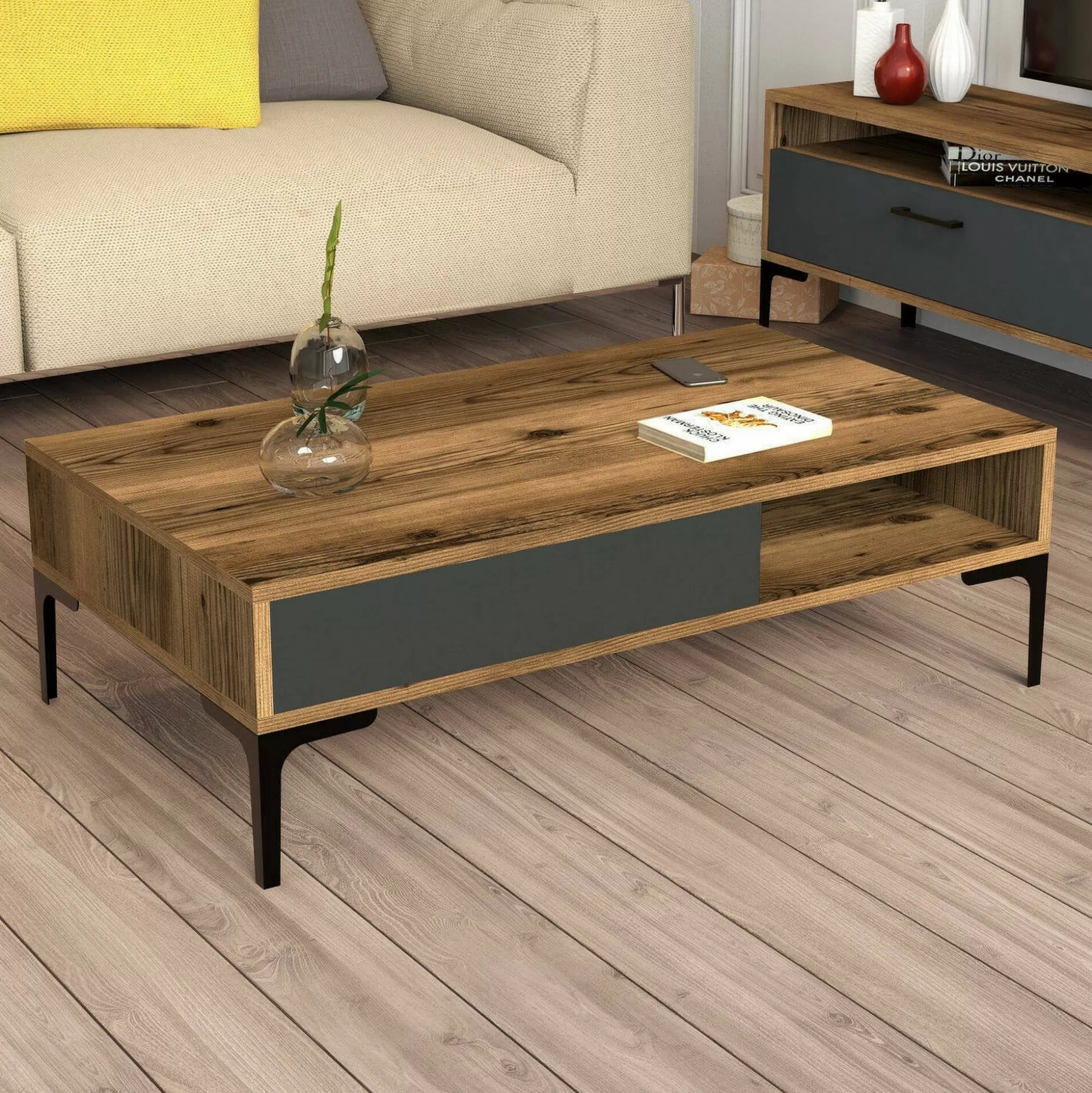 Dmora Tavolini Da Salotto<Tavolino da salotto Gru, 105x60h33 cm, Noce e Antracite
