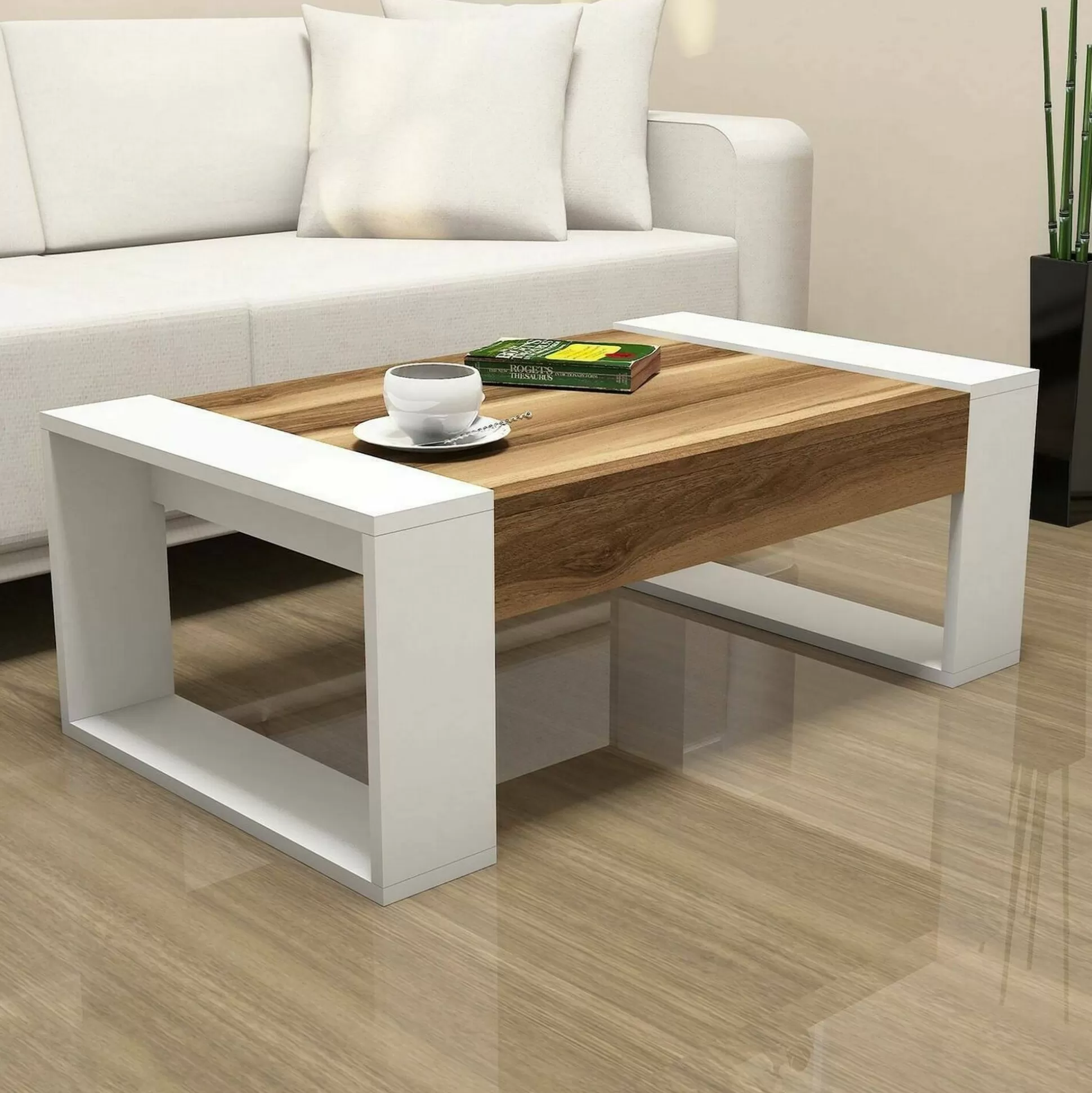 Dmora Tavolini Da Salotto<Tavolino da salotto Kaffa, 102x60h38 cm, Noce e Bianco
