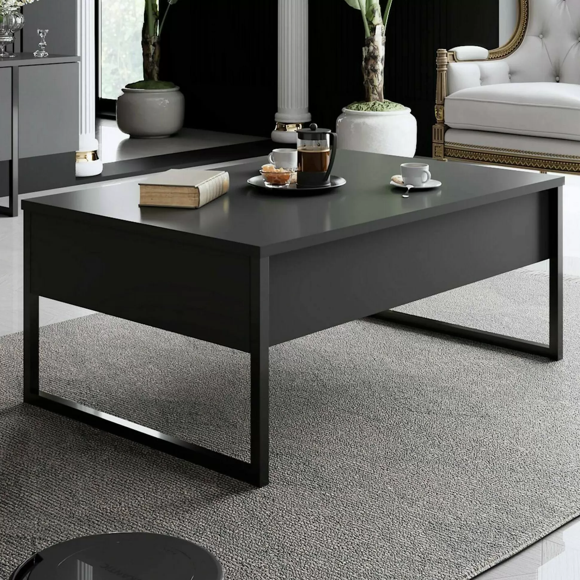 Dmora Tavolini Da Salotto<Tavolino da salotto Lavinia, 90x60h40 cm, Antracite e Nero