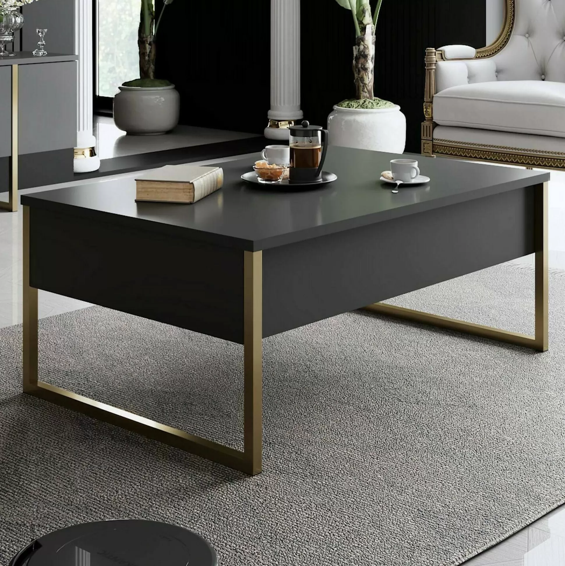 Dmora Tavolini Da Salotto<Tavolino da salotto Lavinia, 90x60h40 cm, Antracite e Oro