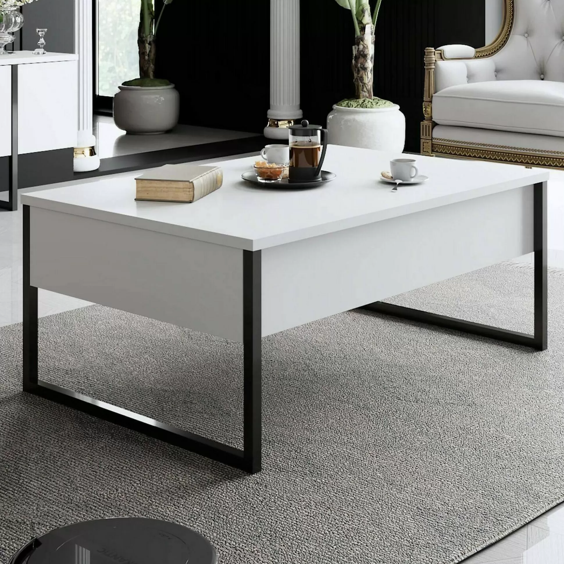 Dmora Tavolini Da Salotto<Tavolino da salotto Lavinia, 90x60h40 cm, Bianco e Nero