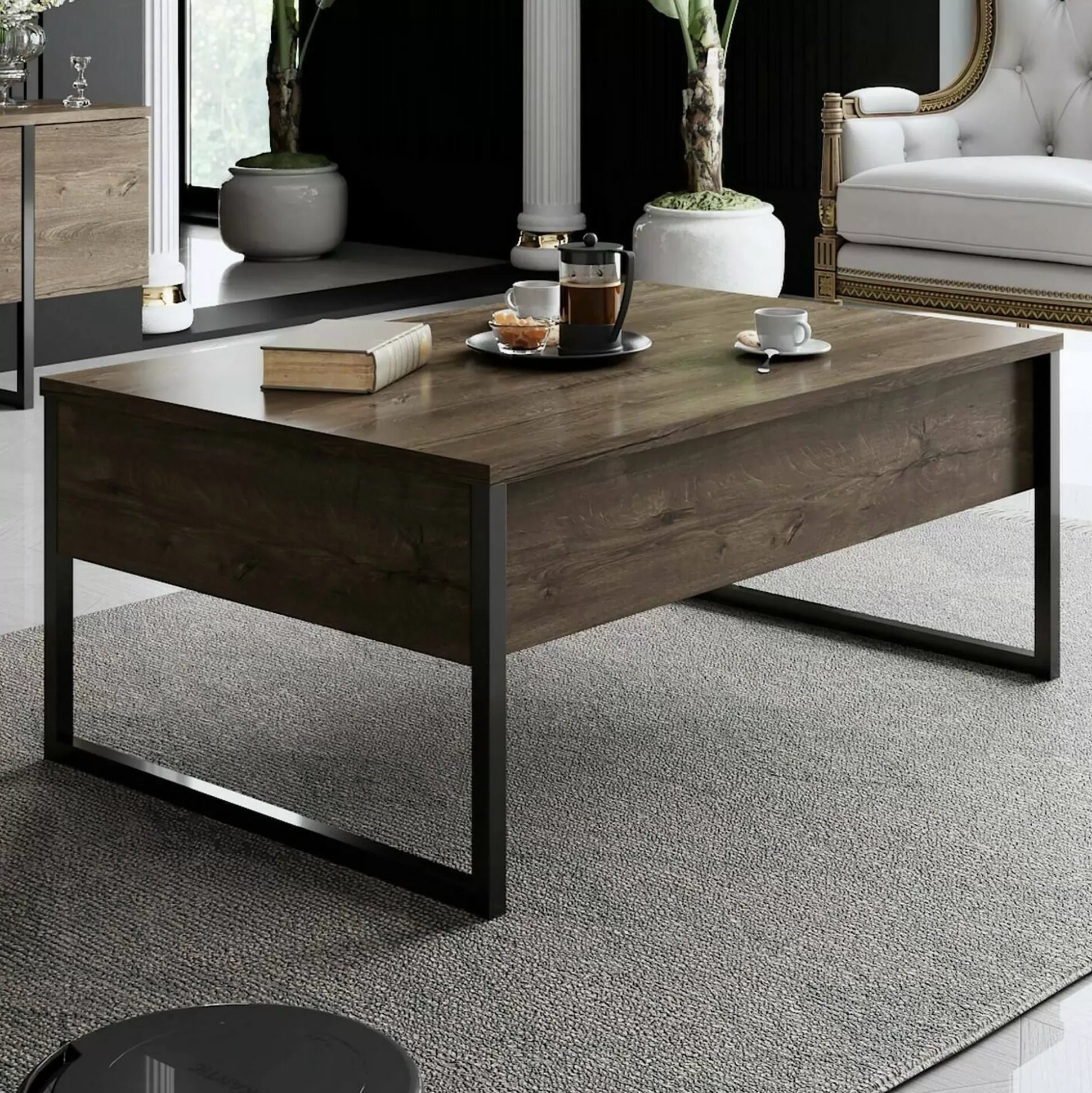 Dmora Tavolini Da Salotto<Tavolino da salotto Lavinia, 90x60h40 cm, Noce e Nero