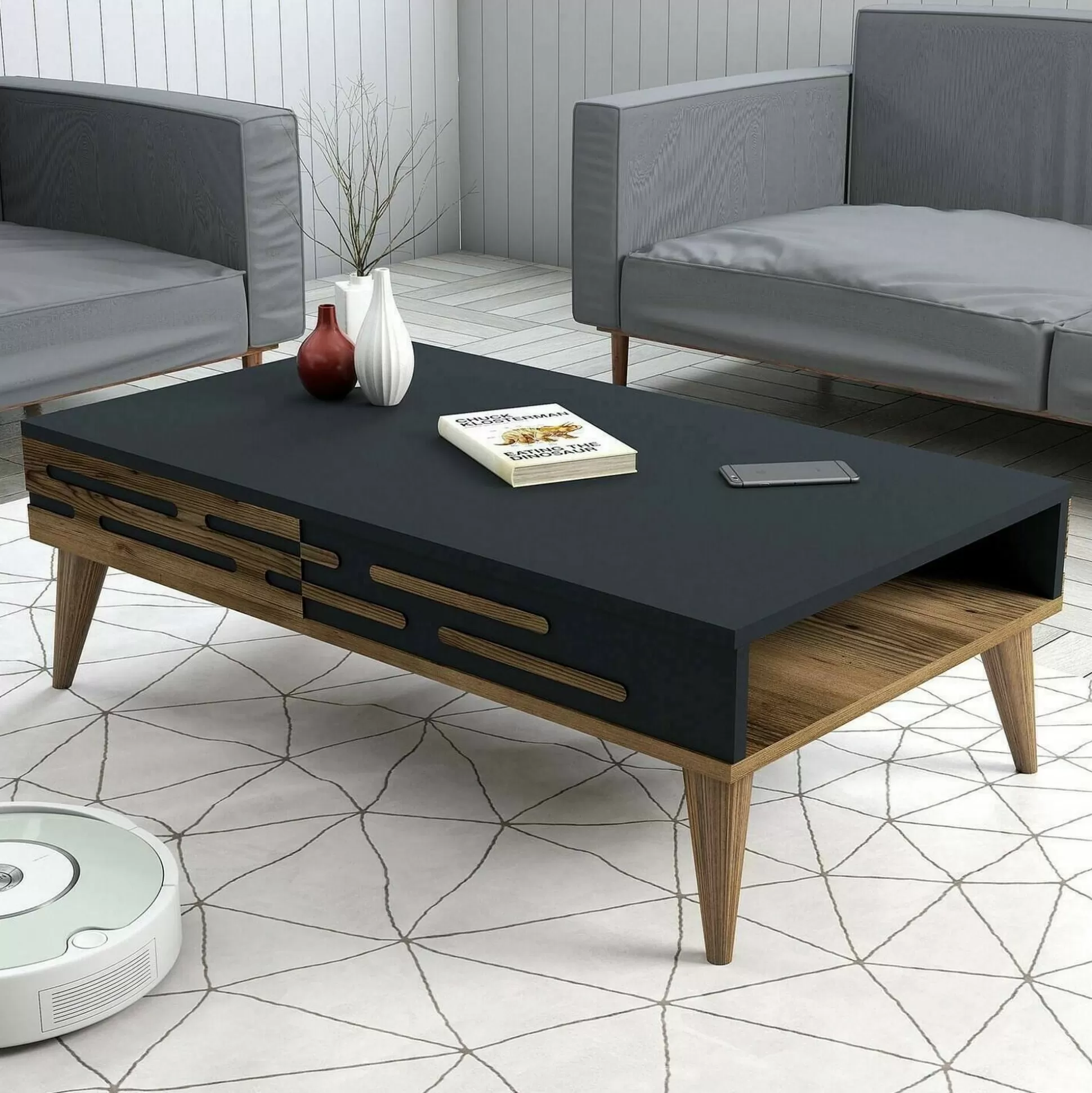 Dmora Tavolini Da Salotto<Tavolino da salotto Mansuk, 105x35h60 cm, Noce e Antracite